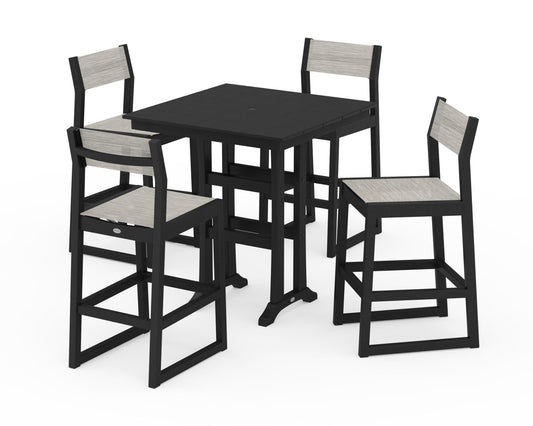 EDGE Sling Arm Chair 5-Piece Farmhouse Bar Set with Trestle Legs