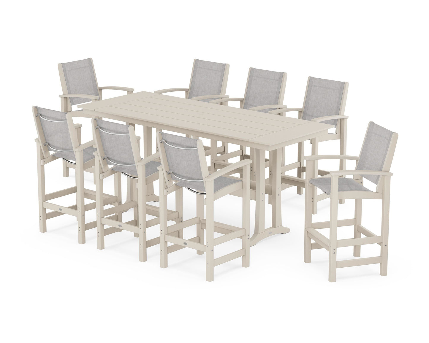 Coastal 9-Piece Farmhouse Bar Set with Trestle Legs