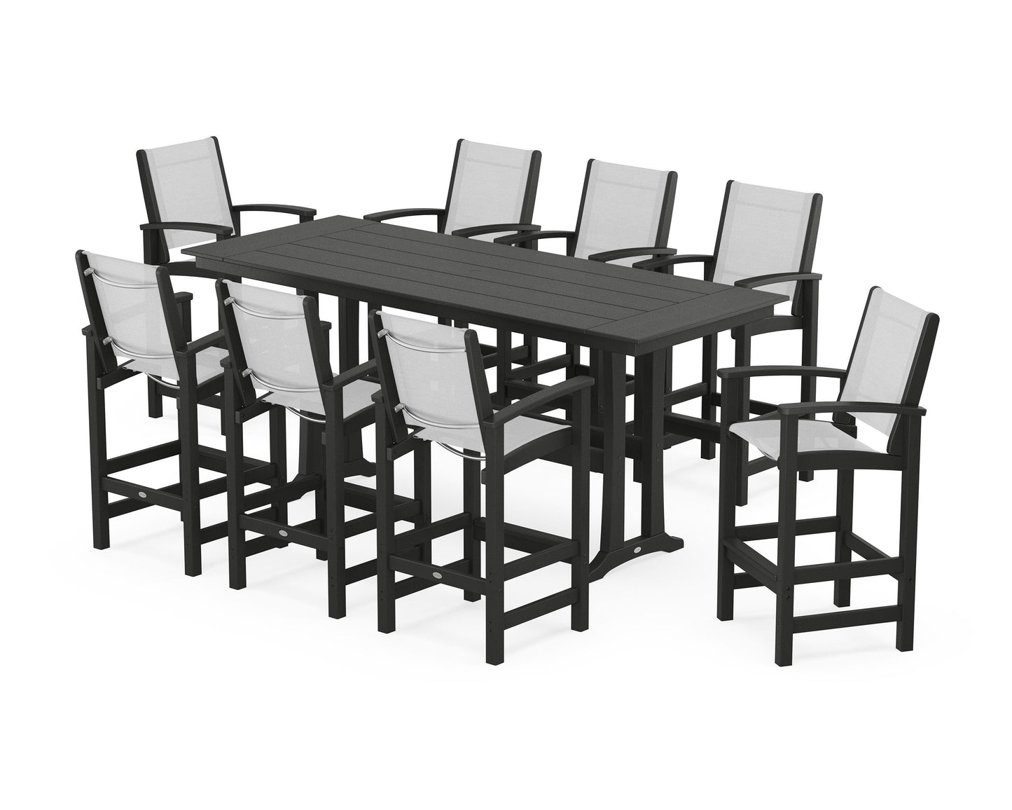 Coastal 9-Piece Farmhouse Bar Set with Trestle Legs