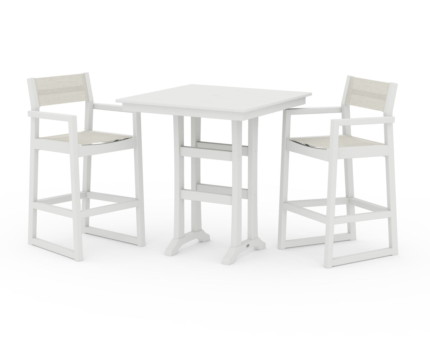EDGE Sling Arm Chair 3-Piece Farmhouse Bar Set with Trestle Legs