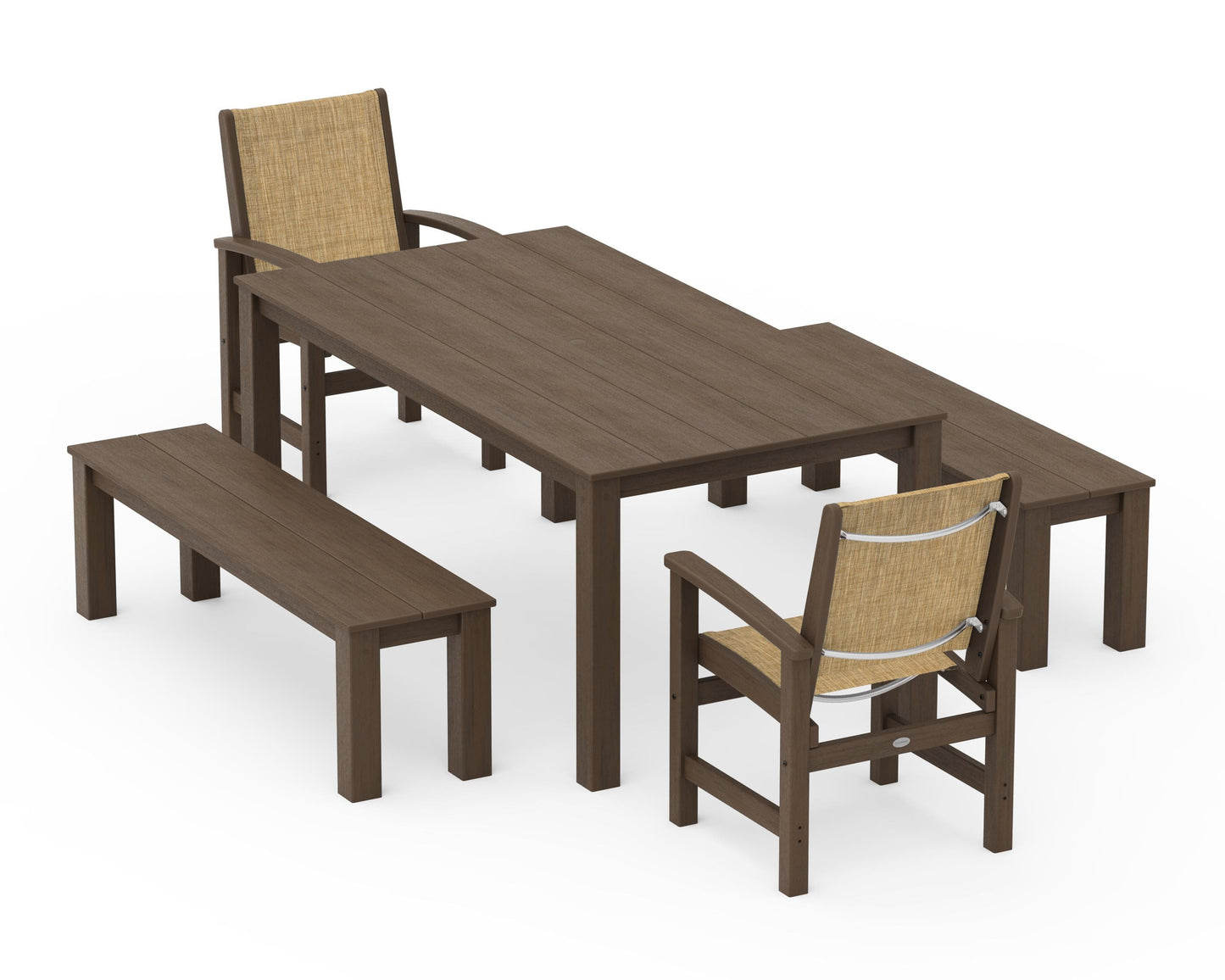 Coastal 5-Piece Parsons Dining Set with Benches