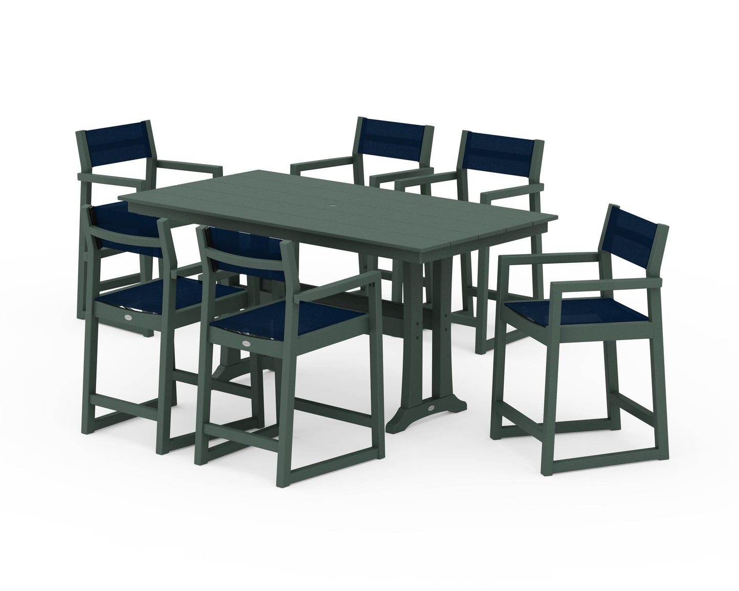 EDGE Sling Arm Chair 7-Piece Farmhouse Counter Set with Trestle Legs