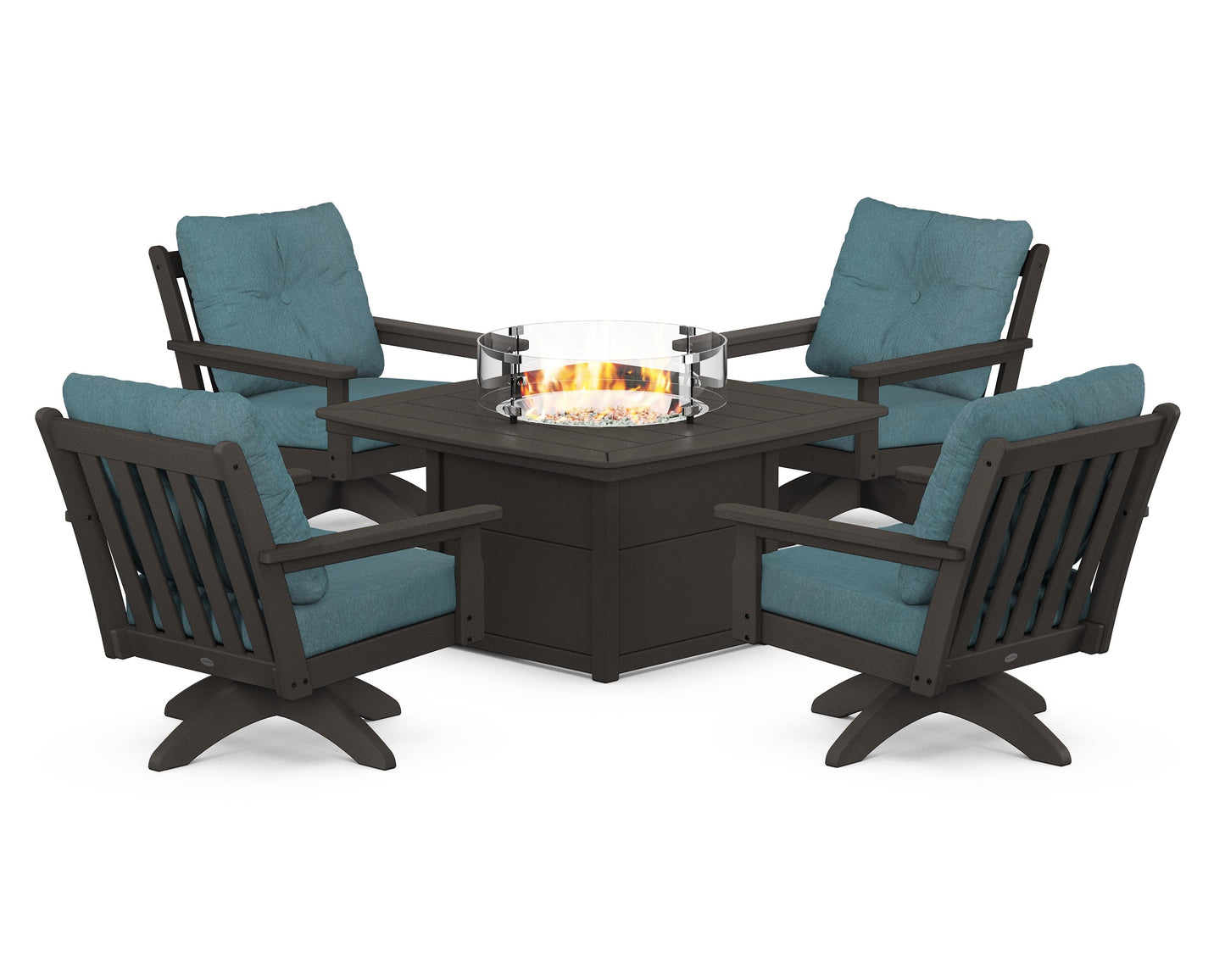 Vineyard 5-Piece Deep Seating Swivel Conversation Set with Fire Pit Table