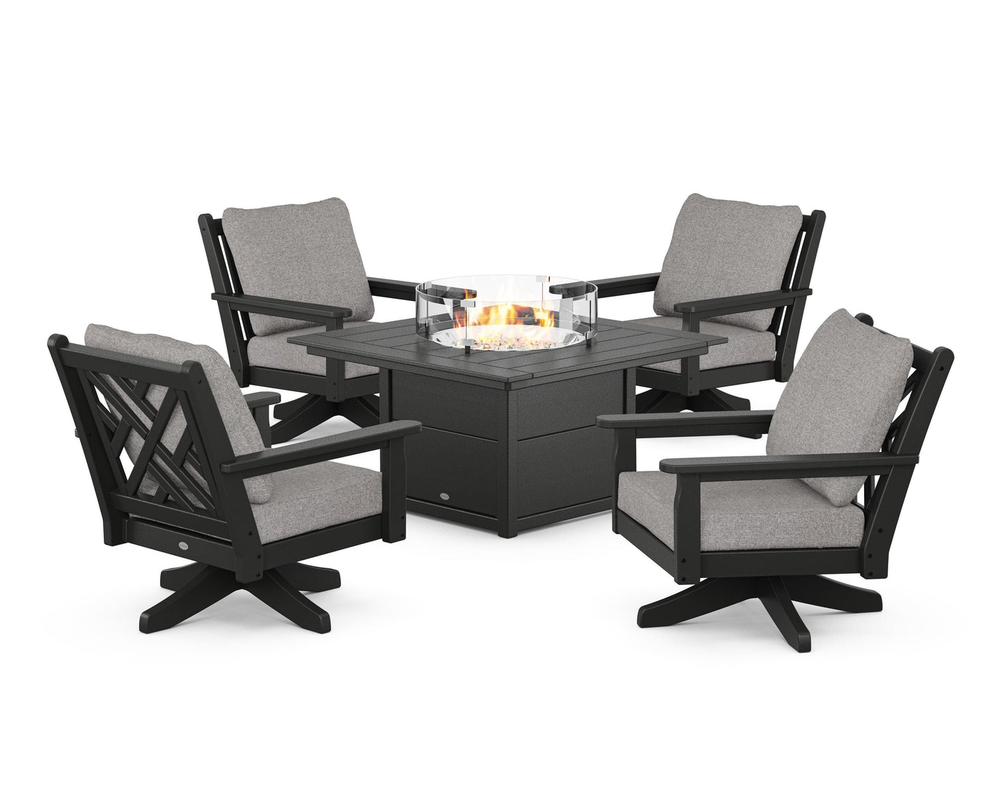 Chippendale 5-Piece Deep Seating Swivel Conversation Set with Fire Pit Table