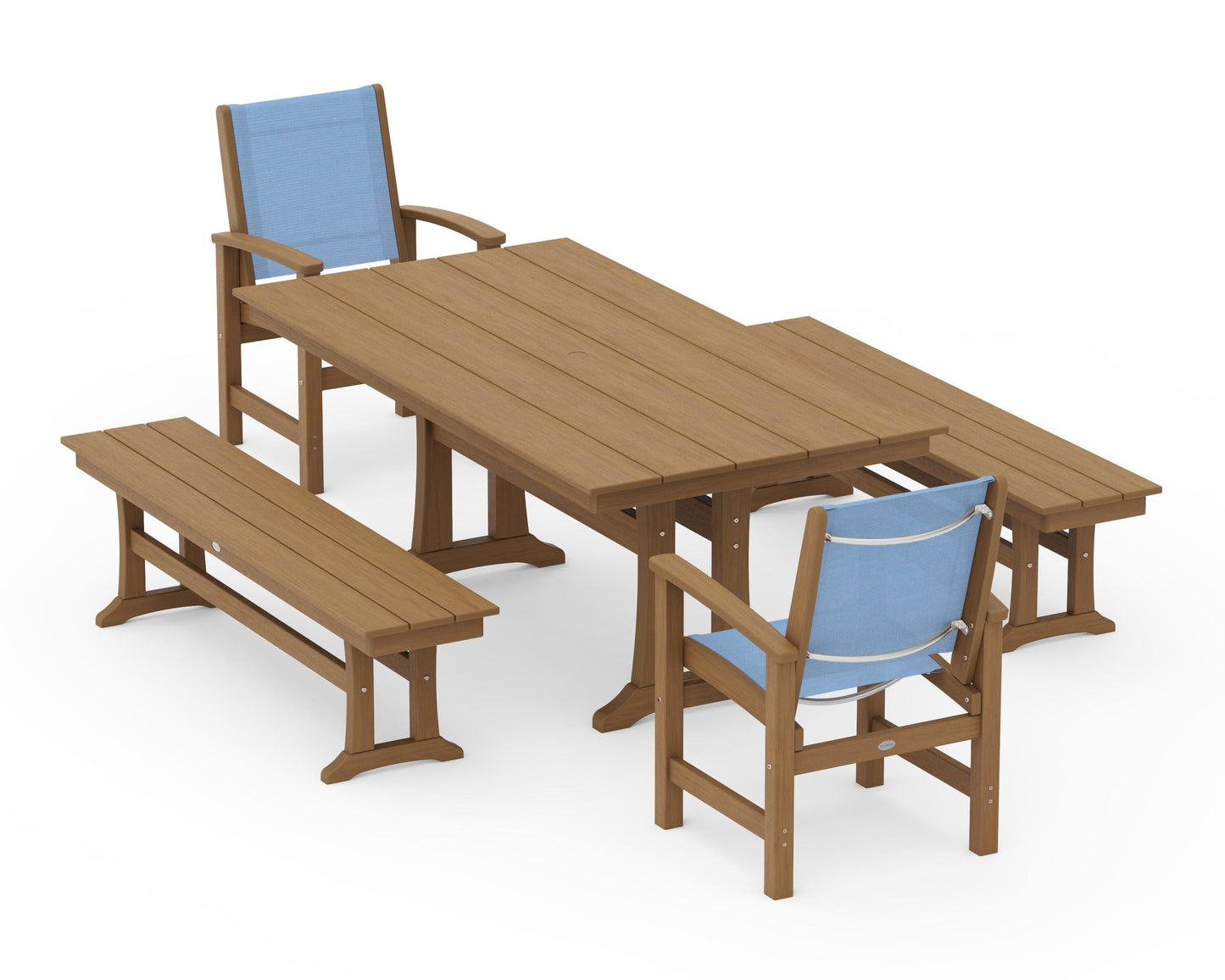 Coastal 5-Piece Farmhouse Dining Set with Trestle Legs and Benches
