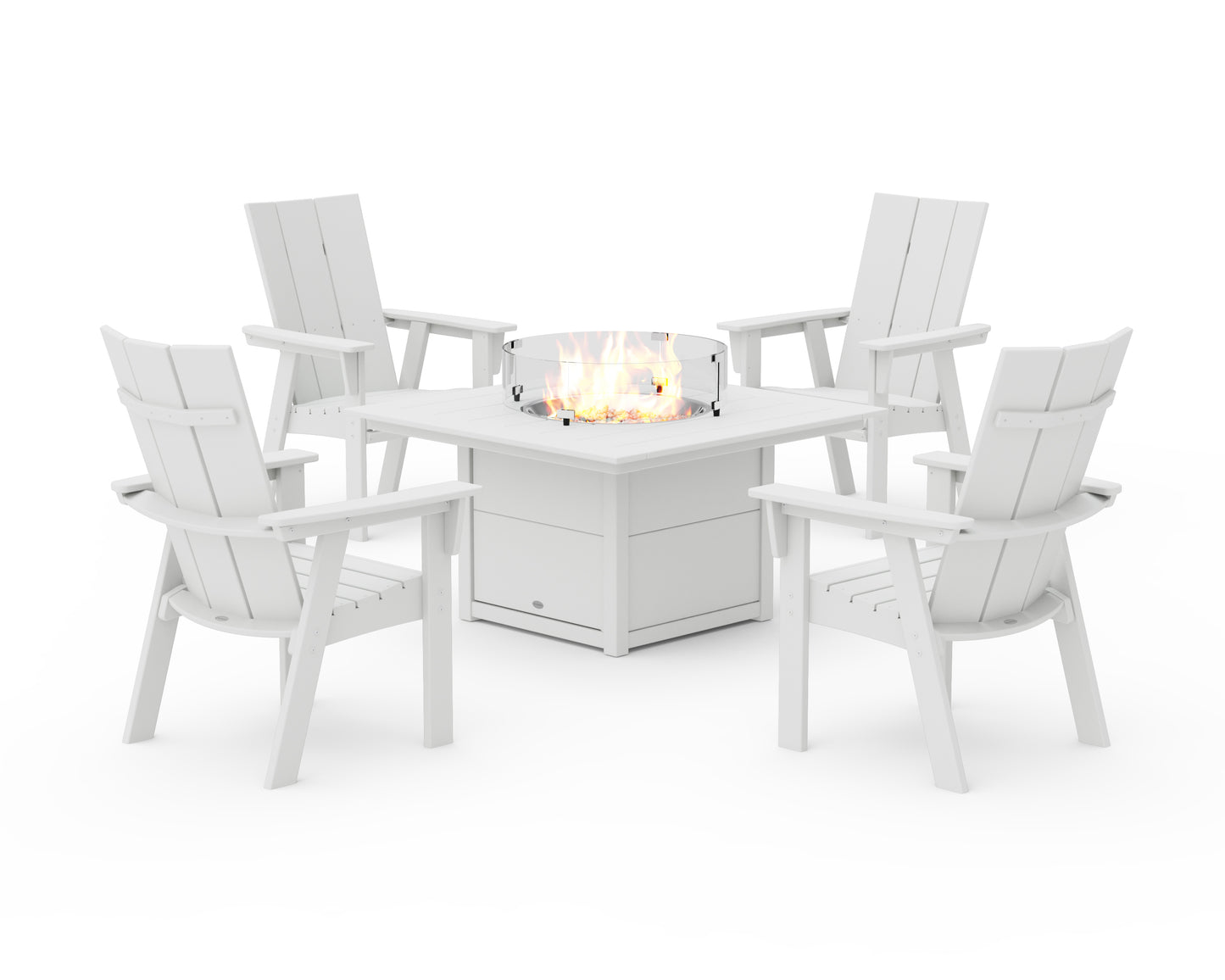 Modern 4-Piece Curveback Upright Adirondack Conversation Set with Fire Pit Table
