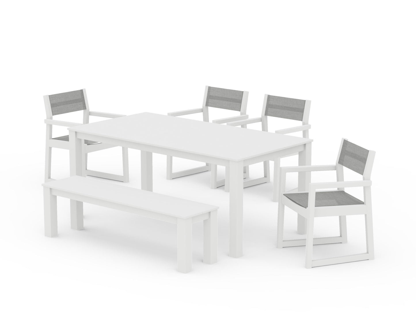 EDGE Sling Arm Chair 6-Piece Parsons Dining Set with Bench