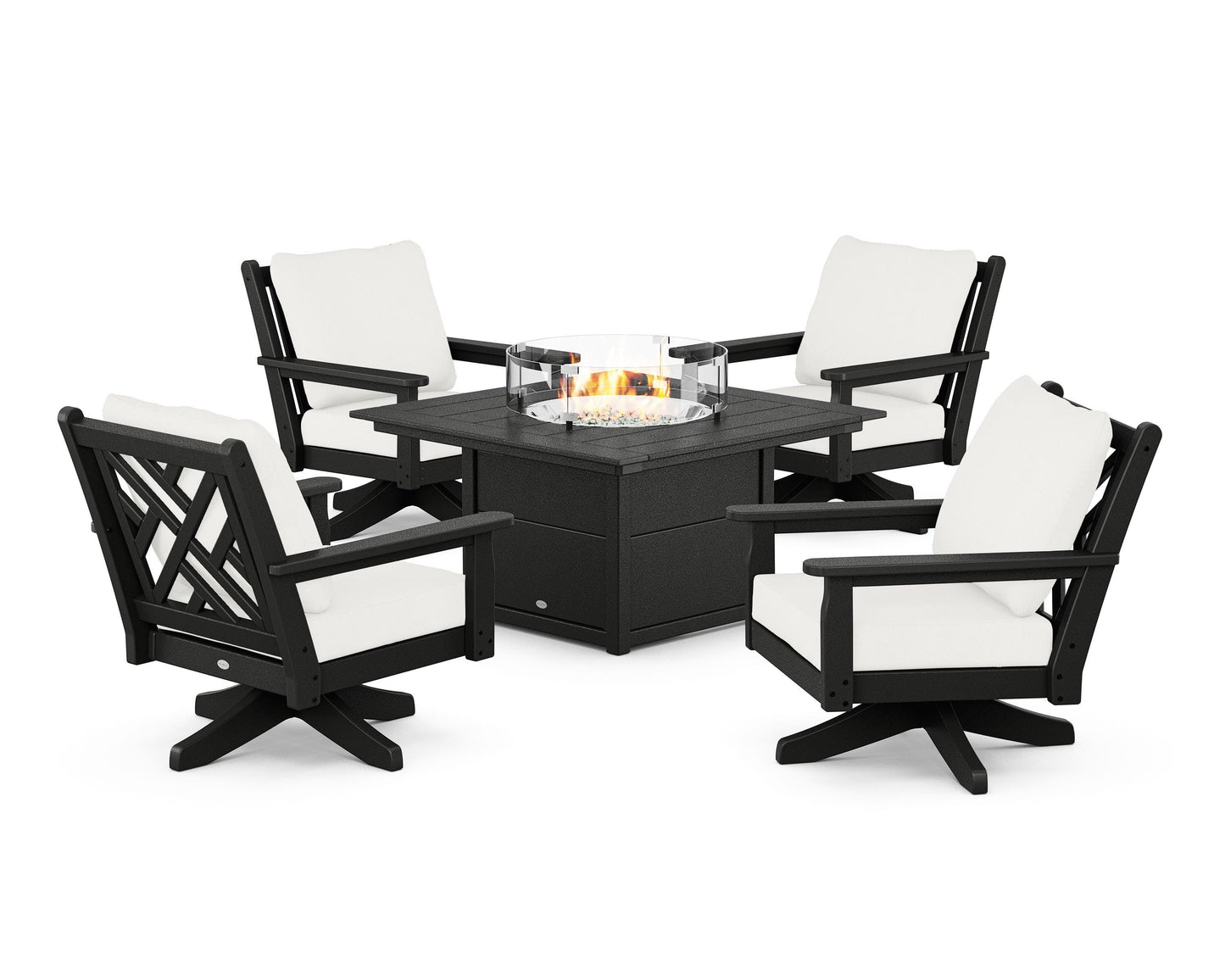 Chippendale 5-Piece Deep Seating Swivel Conversation Set with Fire Pit Table