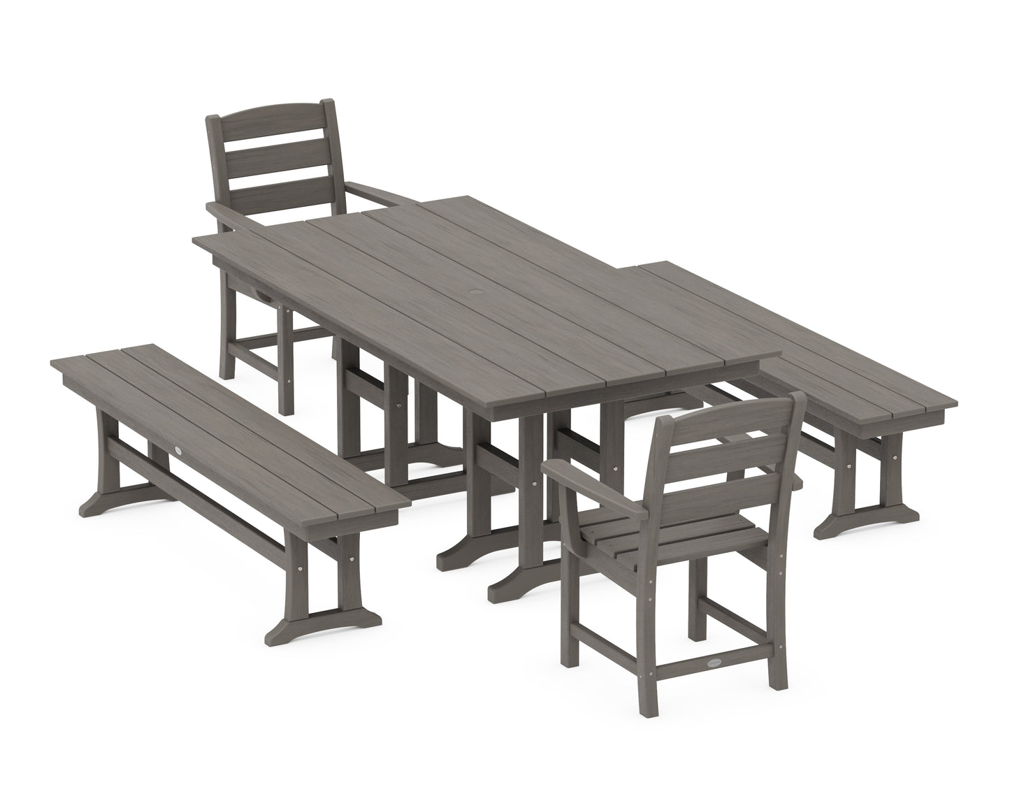 Lakeside 5-Piece Farmhouse Dining Set with Benches