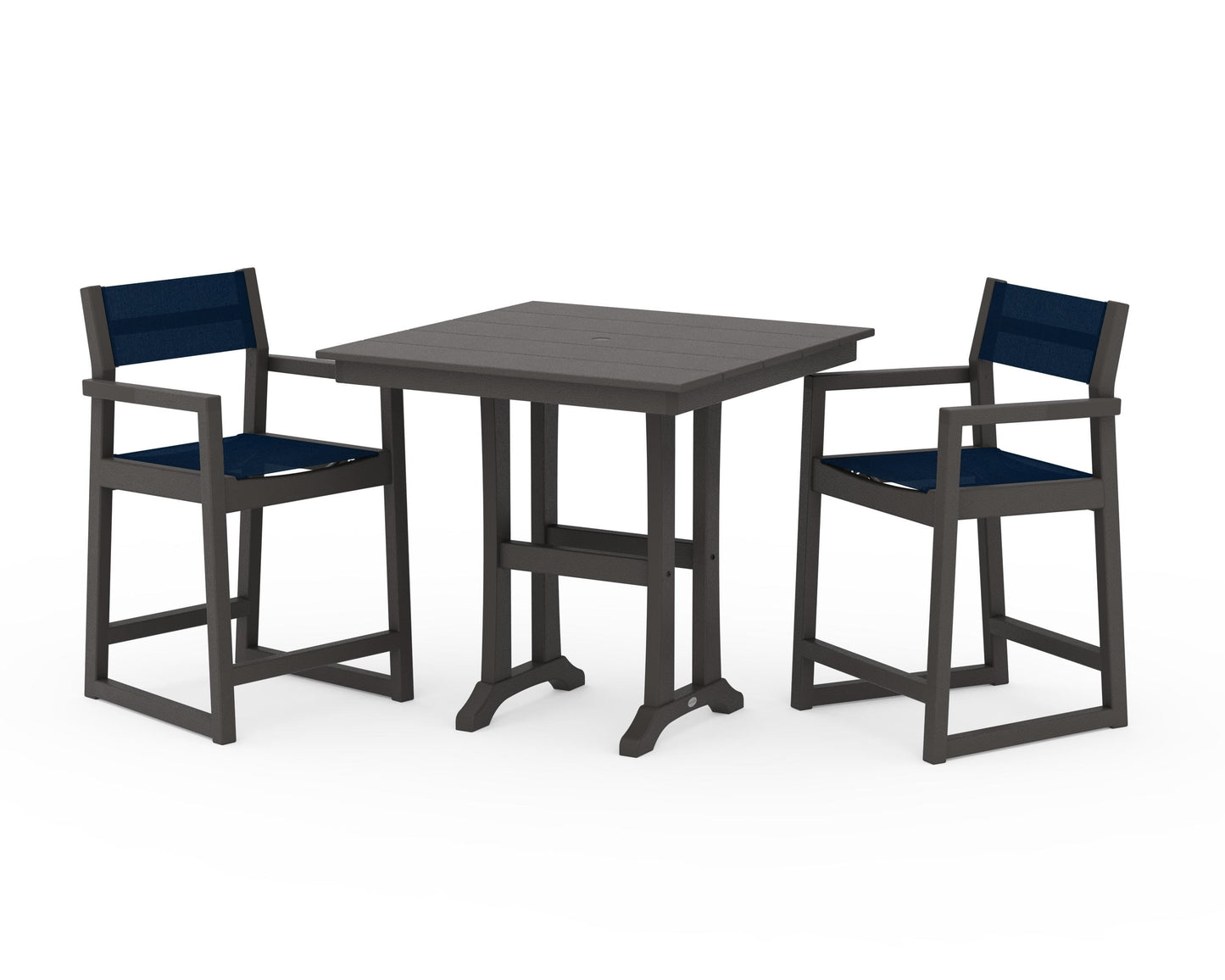 EDGE Sling Arm Chair 3-Piece Farmhouse Counter Set with Trestle Legs