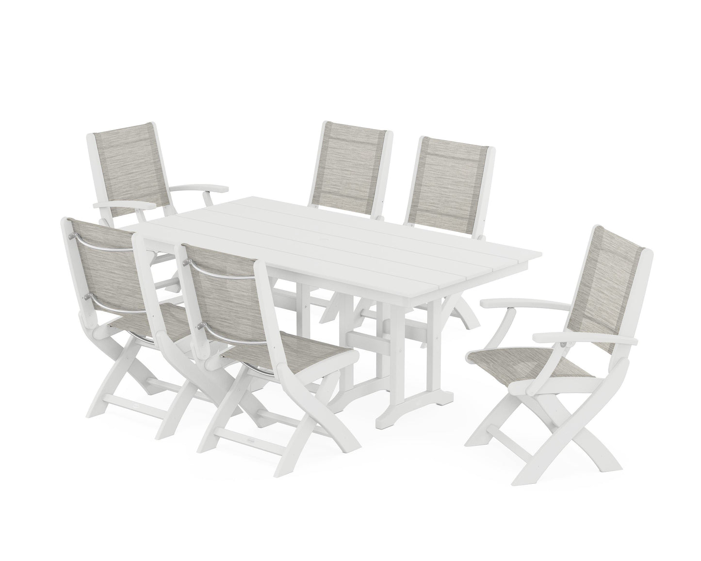 Coastal Folding Chair 7-Piece Farmhouse Dining Set