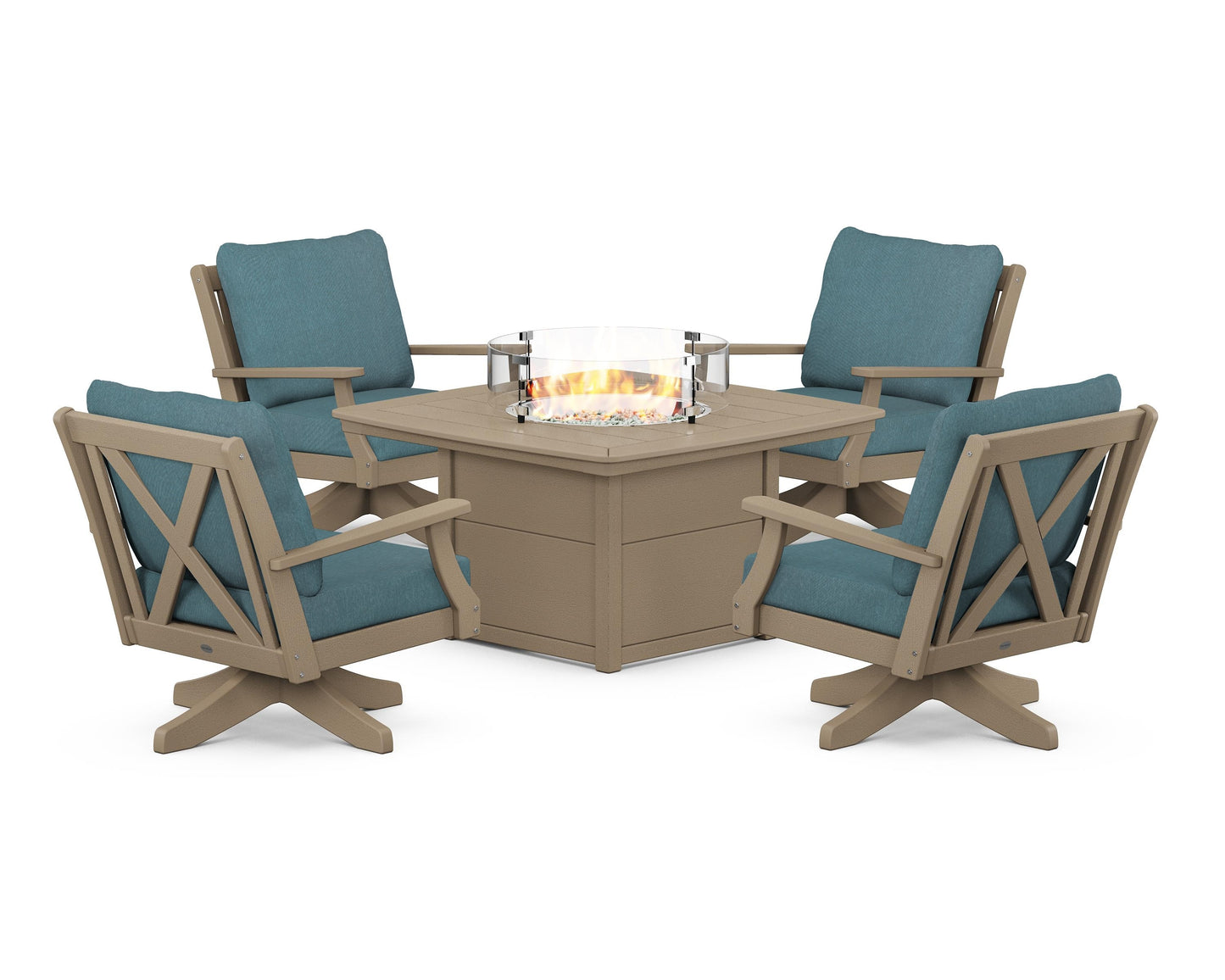 Braxton 5-Piece Deep Seating Swivel Conversation Set with Fire Pit Table