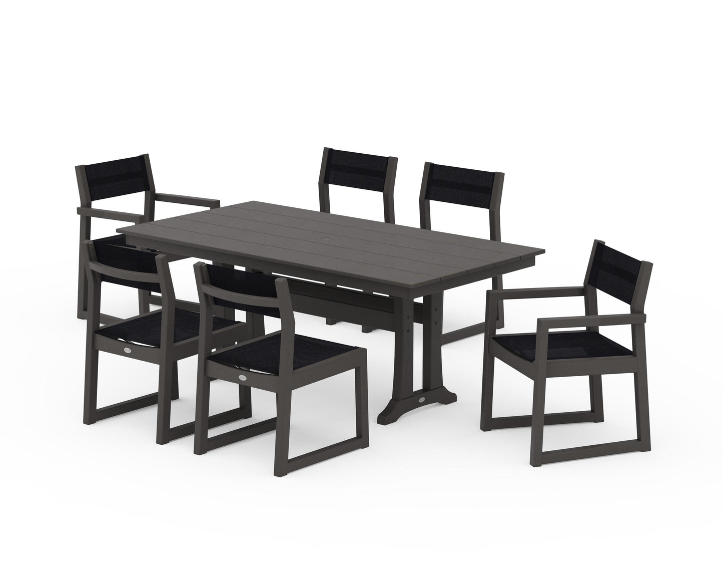 EDGE Sling 7-Piece Farmhouse Trestle Dining Set