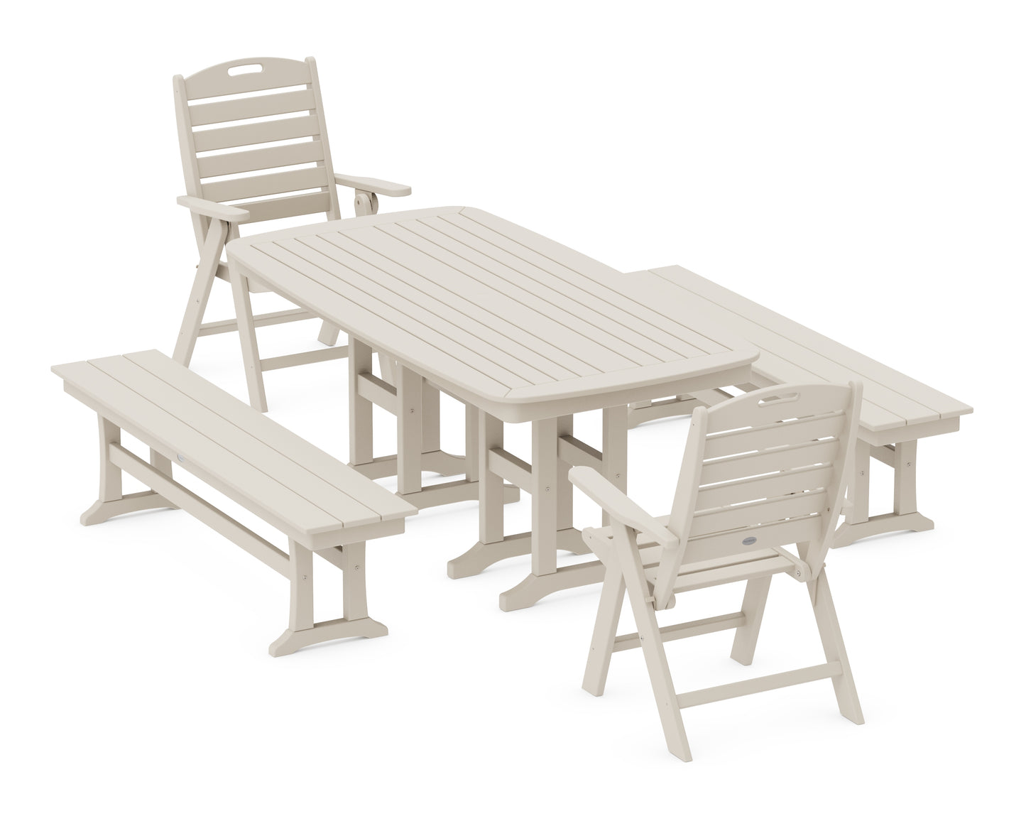 Nautical Highback 5-Piece Dining Set with Benches
