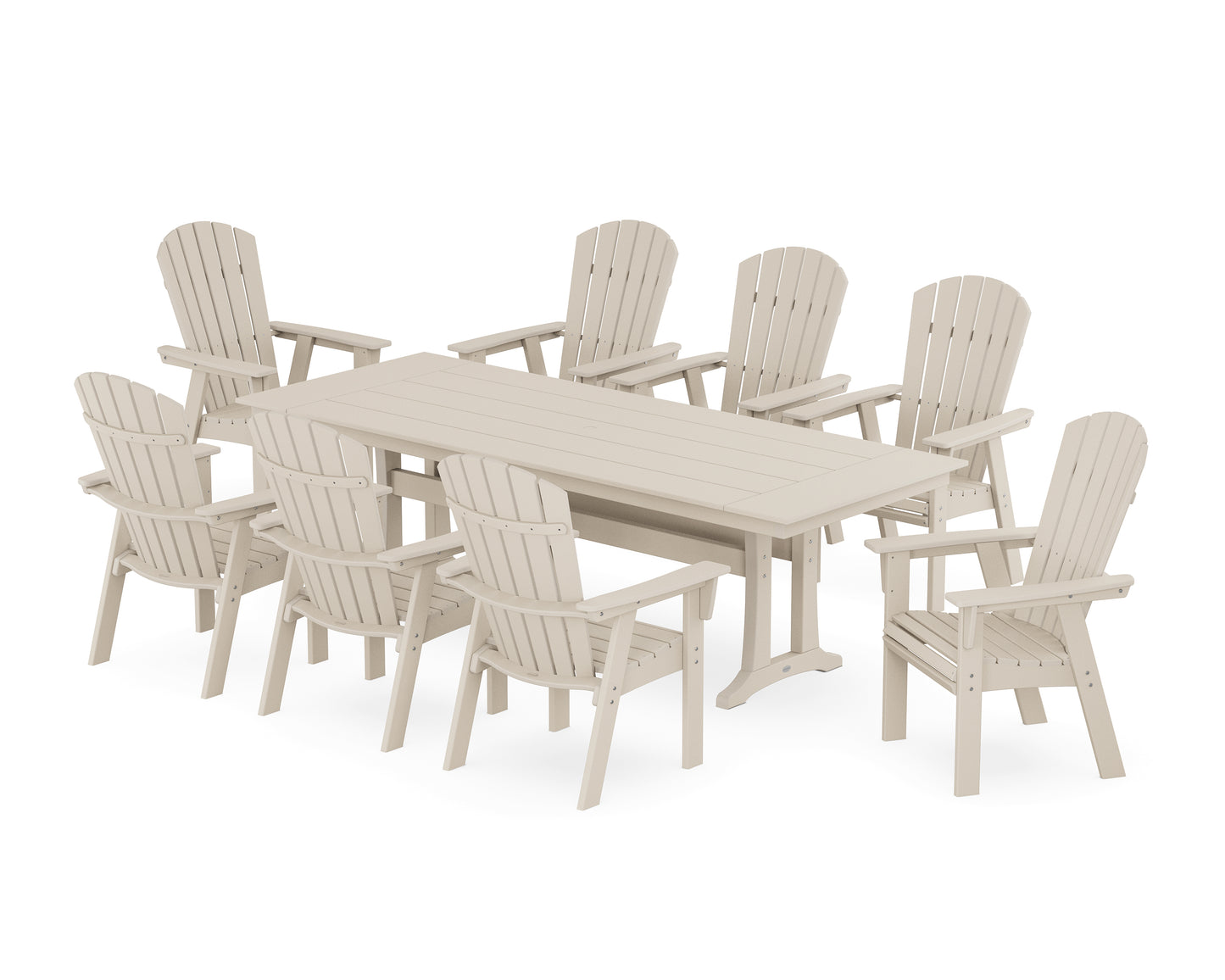 Nautical 9-Piece Curveback Adirondack Farmhouse Dining Set with Trestle Legs