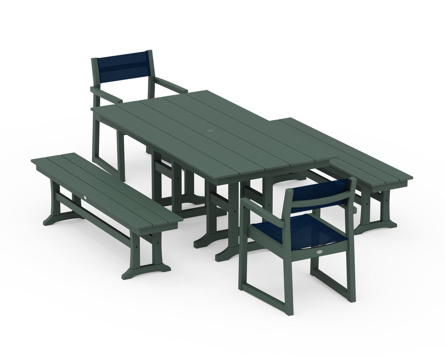 EDGE Sling Arm Chair 5-Piece Farmhouse Dining Set with Benches