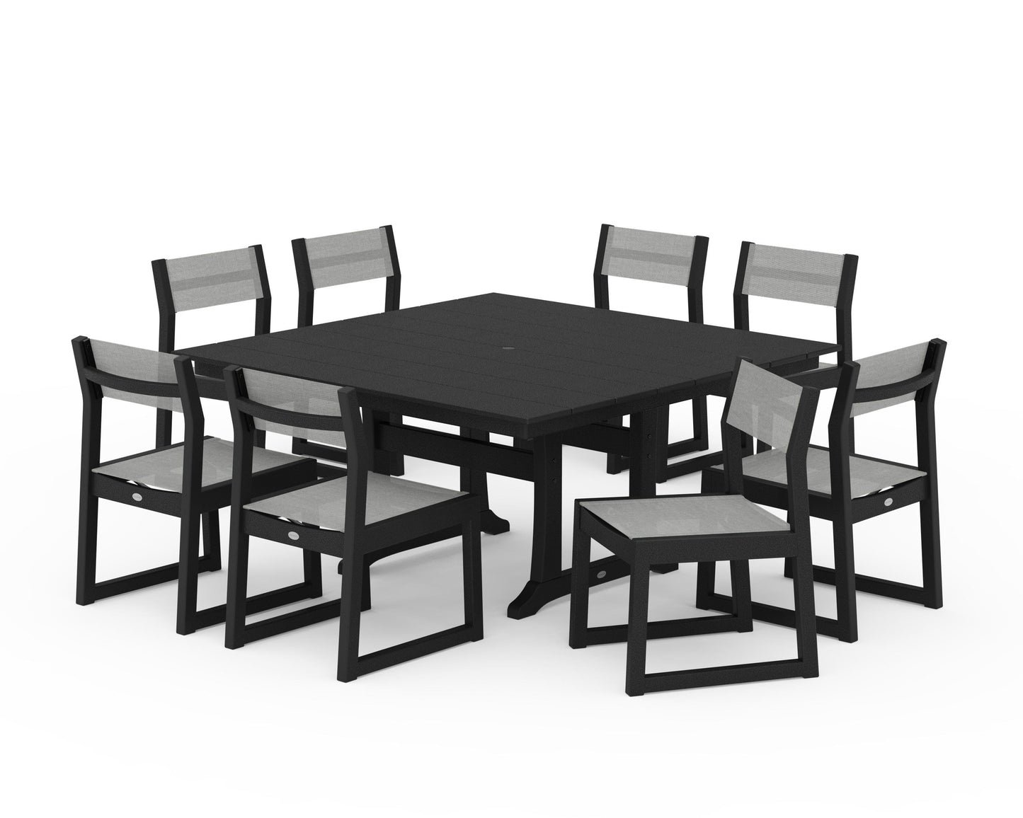 EDGE Sling Side Chair 9-Piece Farmhouse Trestle Dining Set