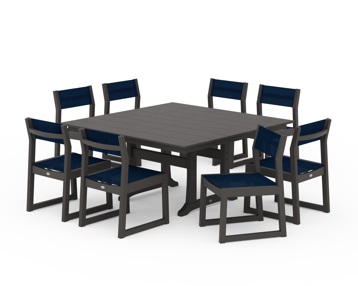 EDGE Sling Side Chair 9-Piece Farmhouse Trestle Dining Set