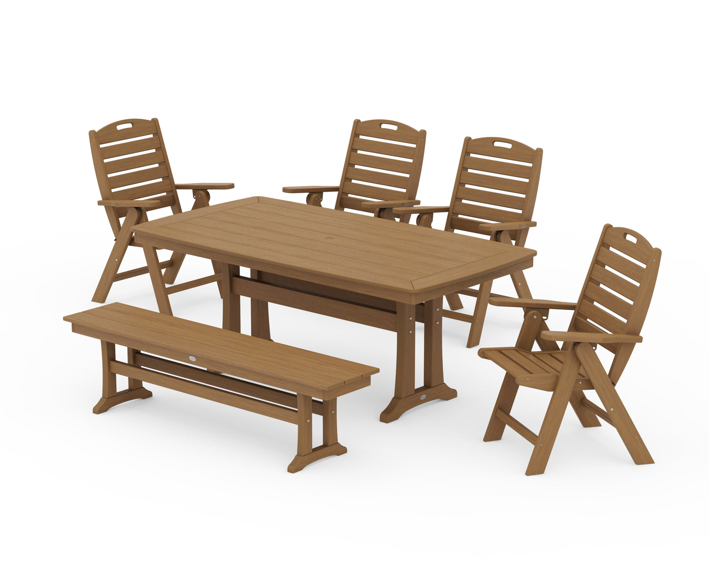 Nautical Highback 6-Piece Dining Set with Trestle Legs and Bench