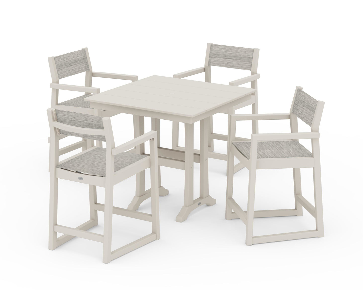 EDGE Sling Arm Chair 5-Piece Farmhouse Counter Set with Trestle Legs