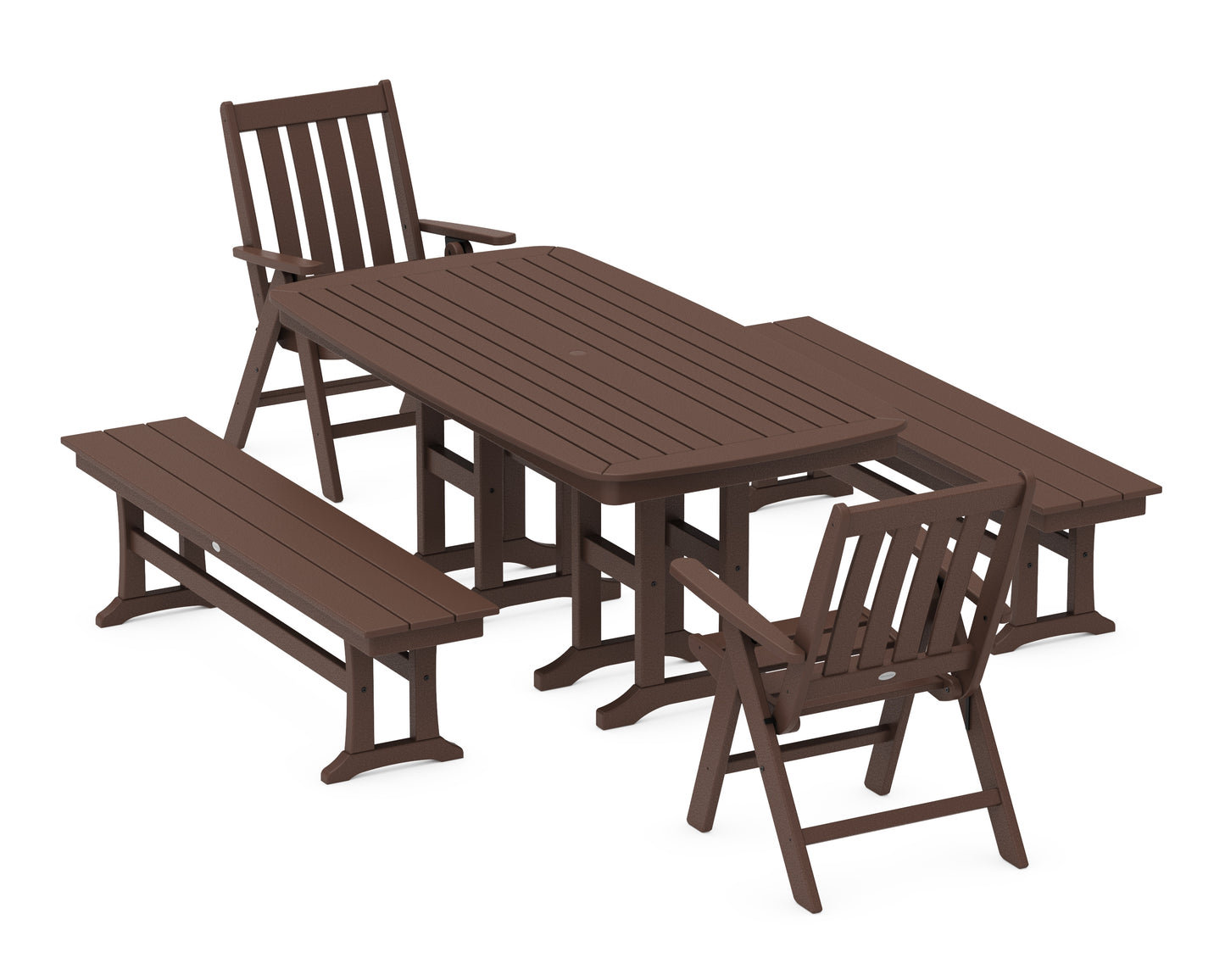 Vineyard Folding Chair 6-Piece Dining Set with Benches