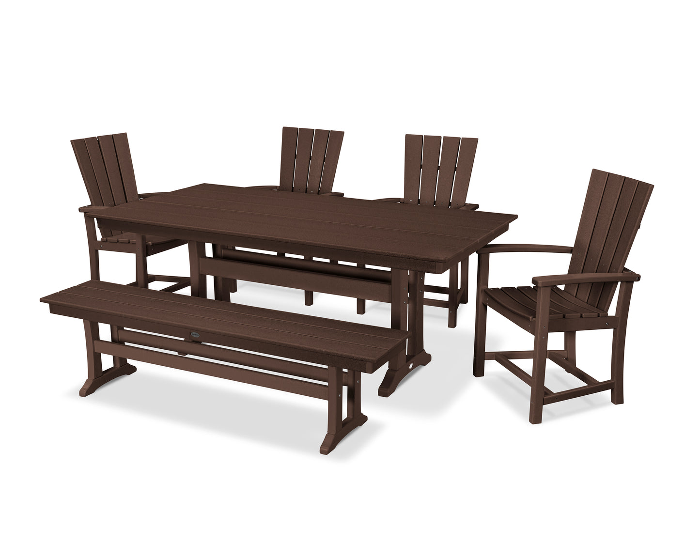 Quattro 6-Piece Farmhouse Dining Set with Trestle Legs and Bench