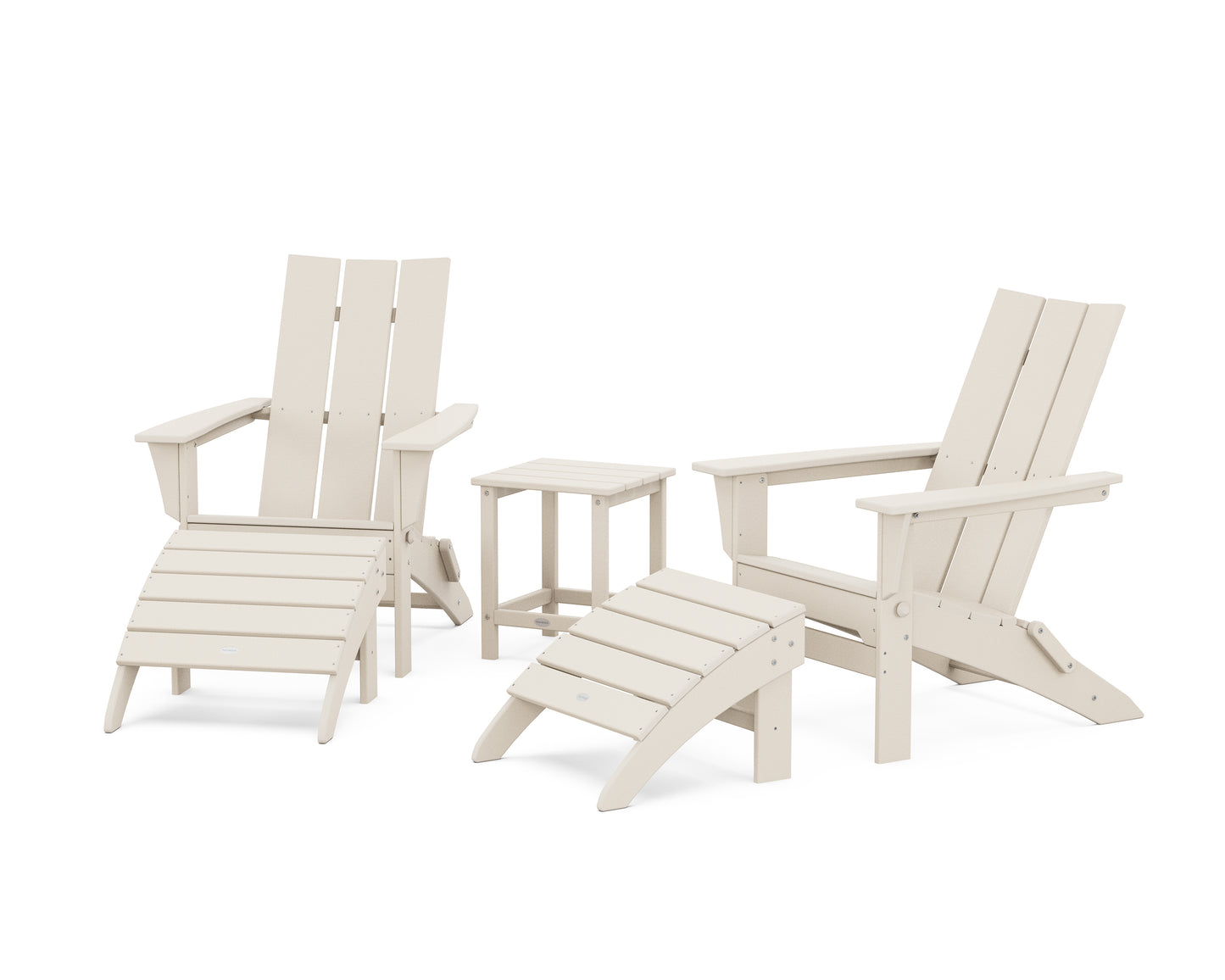 Modern Folding Adirondack Chair 5-Piece Set with Ottomans and 18" Side Table
