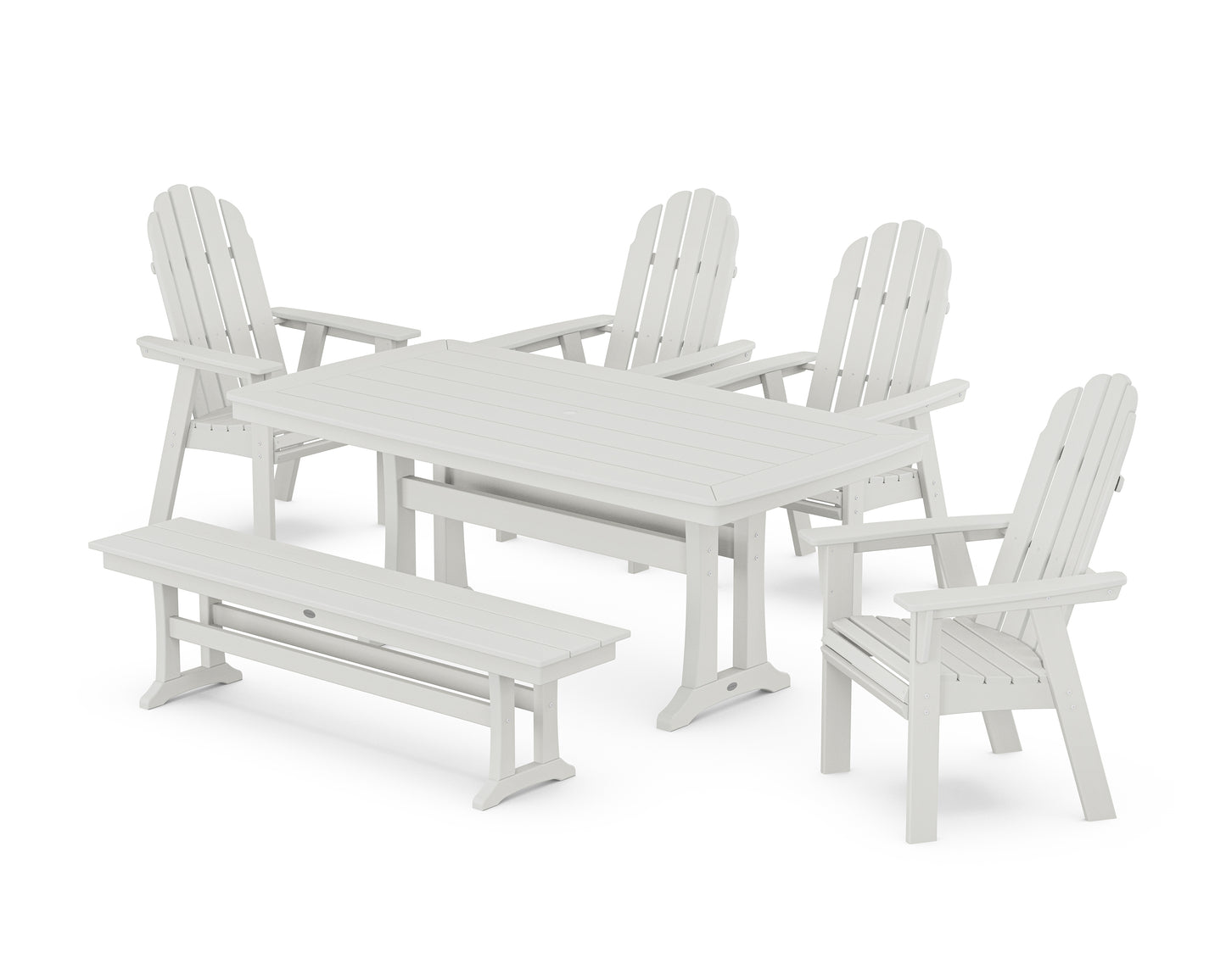 Vineyard Curveback Adirondack Chair 6-Piece Dining Set with Trestle Legs and Bench
