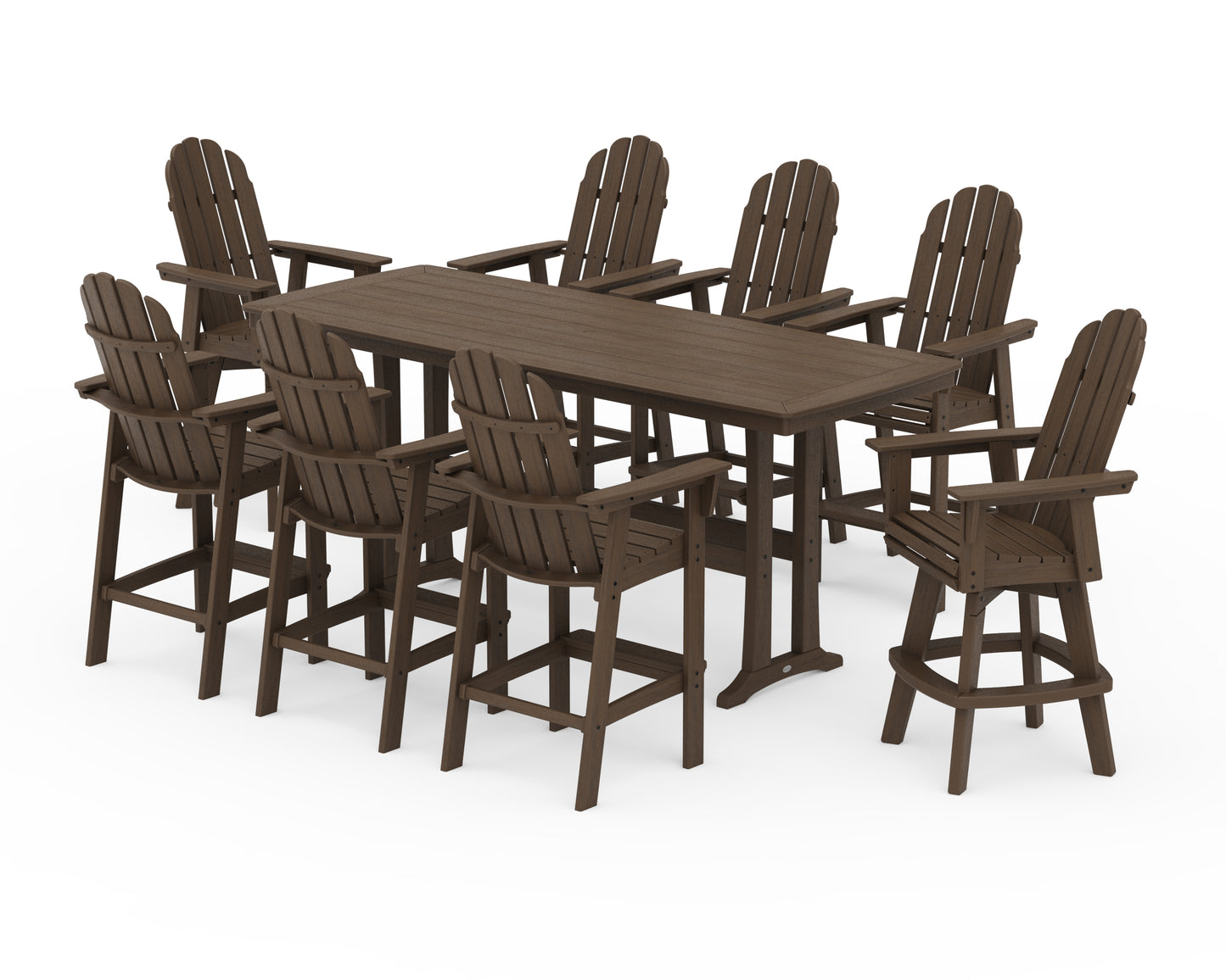 Vineyard Curveback Adirondack Swivel 9-Piece Bar Set with Trestle Legs