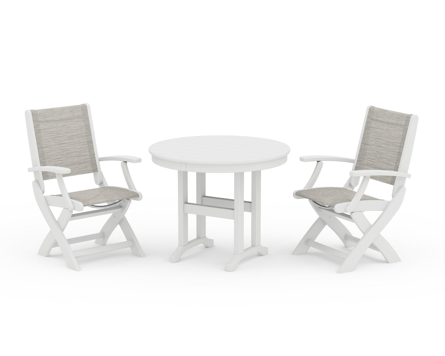 Coastal Folding Chair 3-Piece Round Dining Set