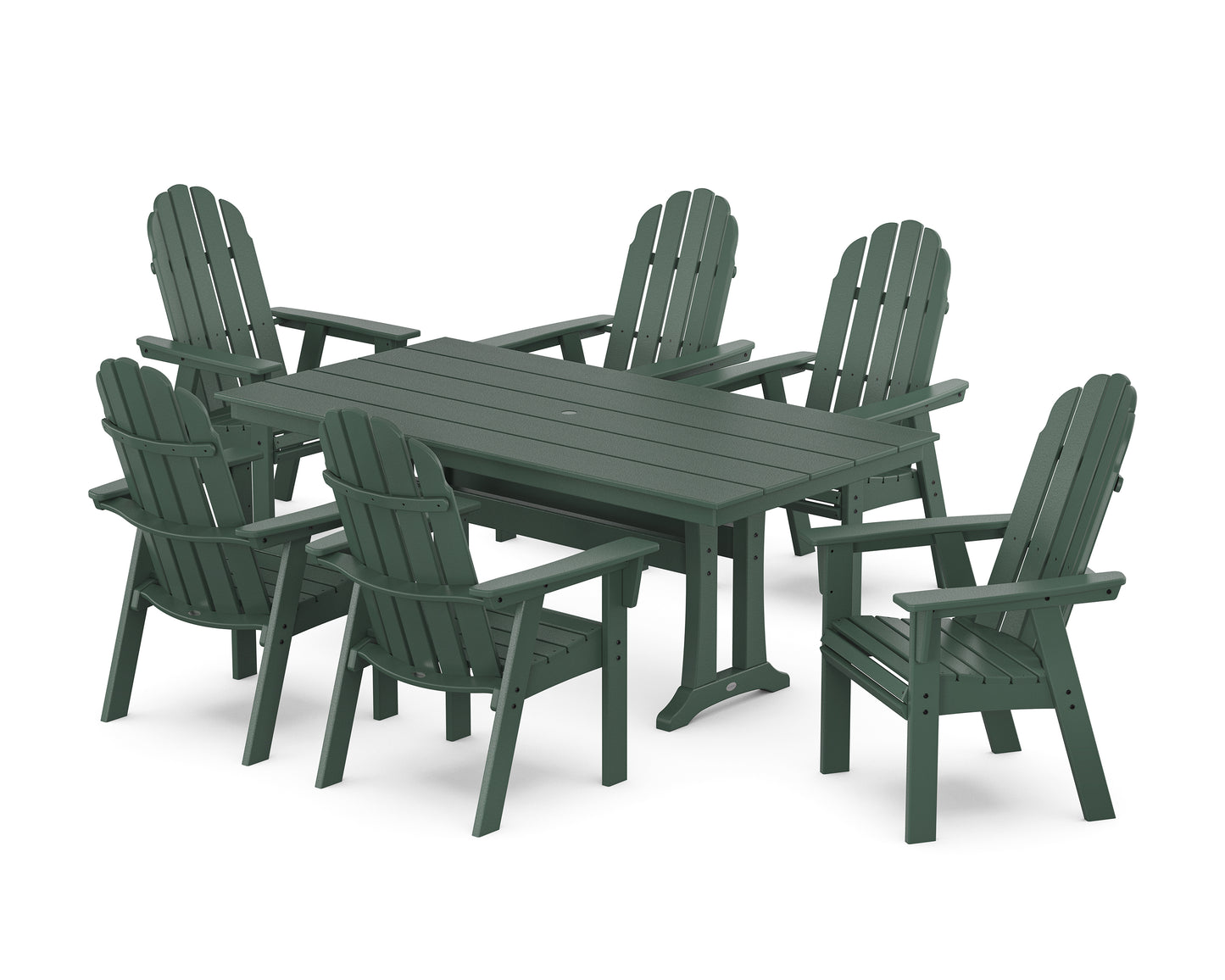 Vineyard Curveback Adirondack Chair 7-Piece Farmhouse Dining Set with Trestle Legs