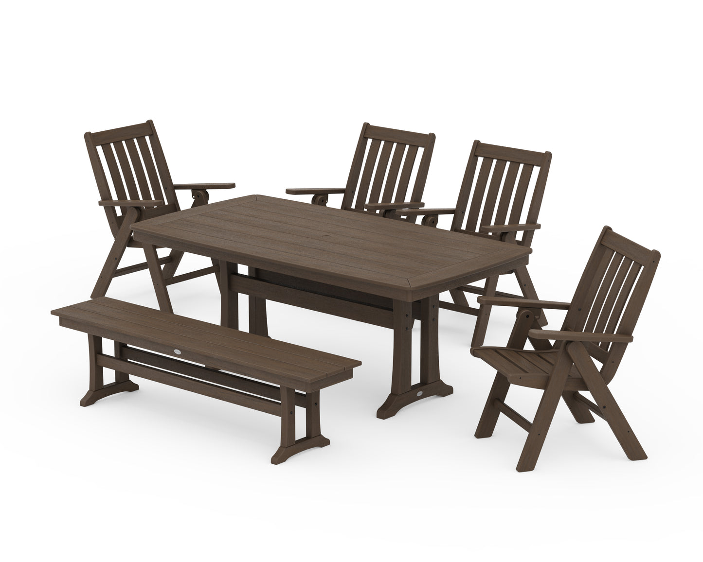 Vineyard Folding Chair 6-Piece Dining Set with Trestle Legs and Bench