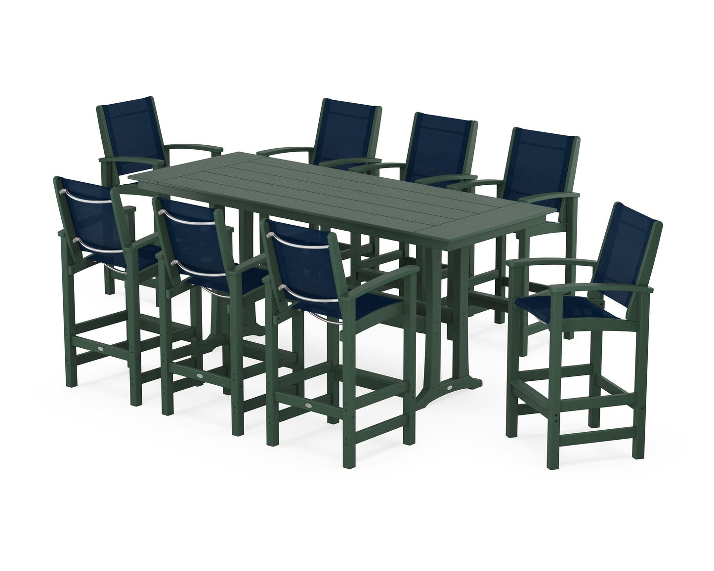 Coastal 9-Piece Farmhouse Bar Set with Trestle Legs