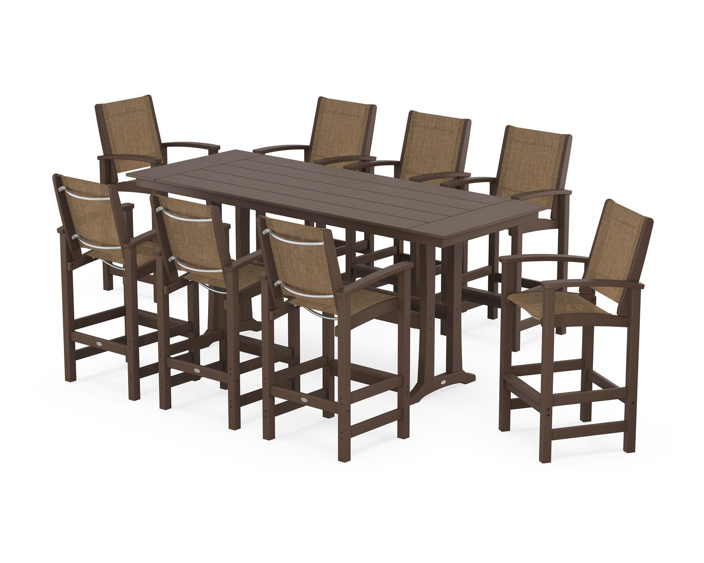 Coastal 9-Piece Farmhouse Bar Set with Trestle Legs