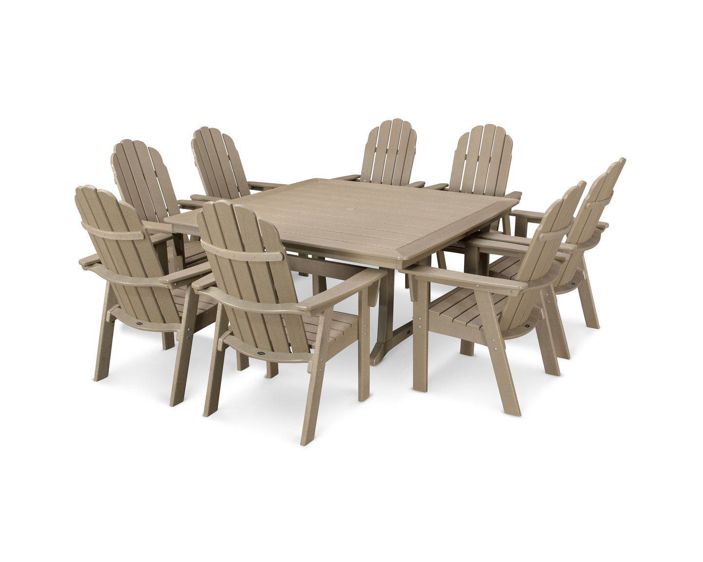 Vineyard Curveback Adirondack 9-Piece Nautical Trestle Dining Set