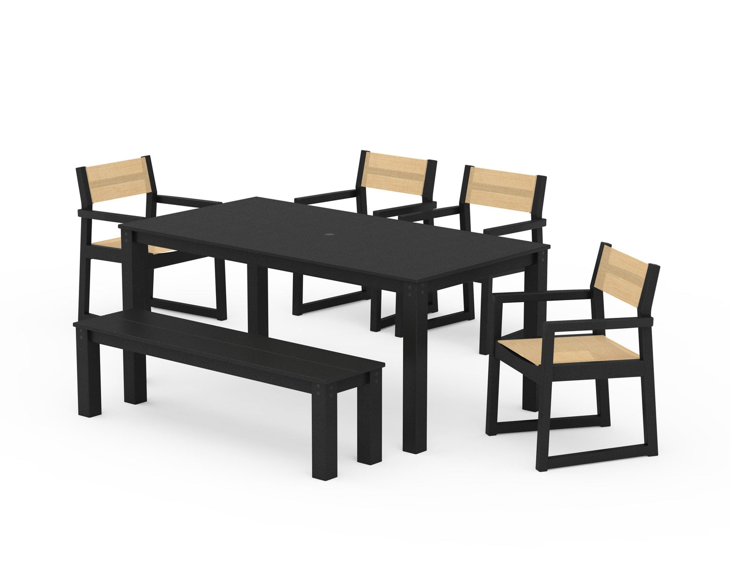 EDGE Sling Arm Chair 6-Piece Parsons Dining Set with Bench