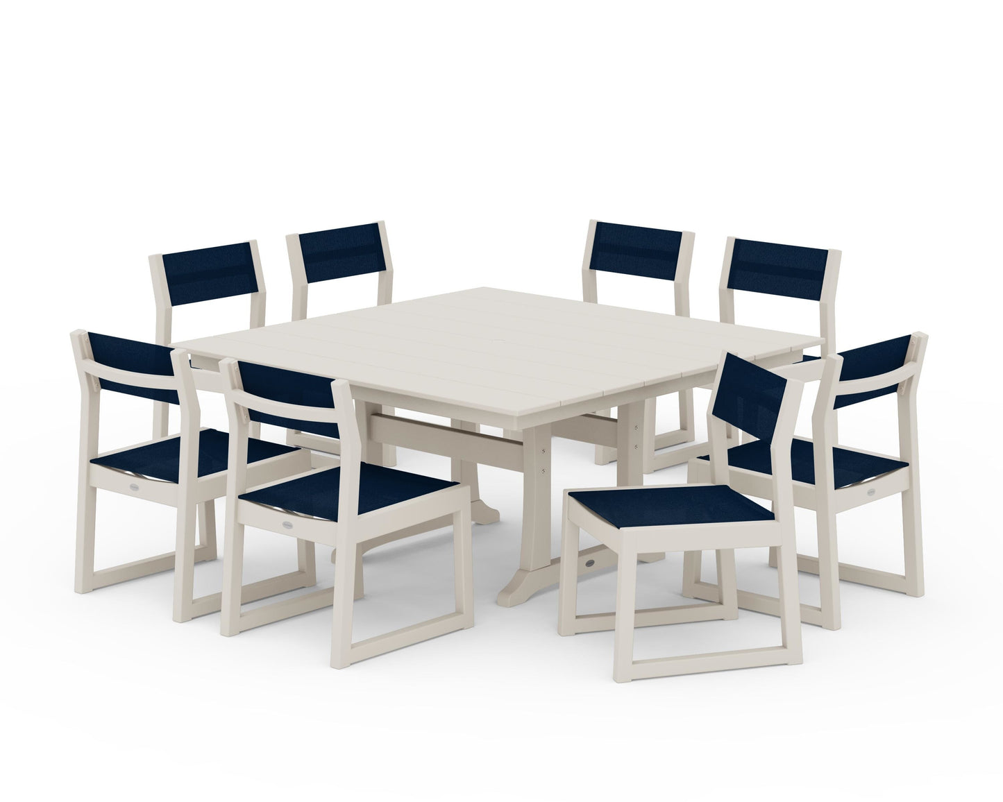 EDGE Sling Side Chair 9-Piece Farmhouse Trestle Dining Set
