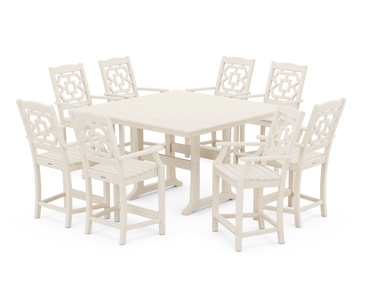 Chinoiserie 9-Piece Square Farmhouse Counter Set with Trestle Legs