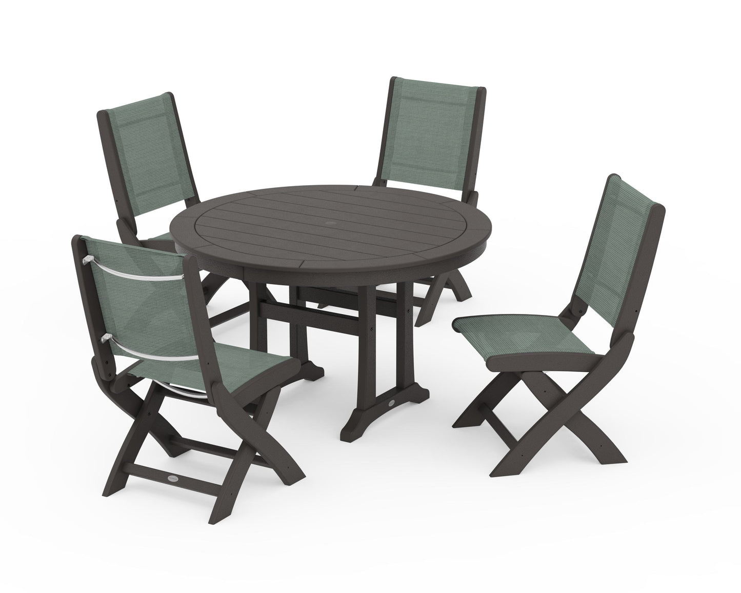 Coastal Folding Side Chair 5-Piece Round Dining Set With Trestle Legs