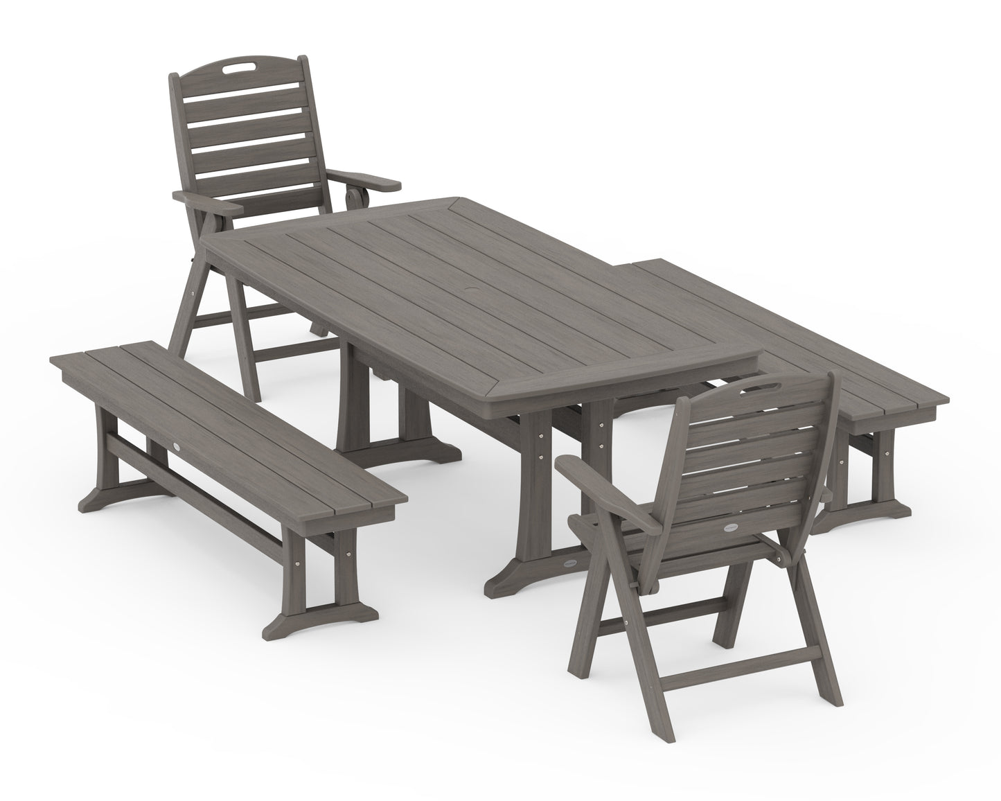 Nautical Folding Highback Chair 5-Piece Dining Set with Trestle Legs and Benches