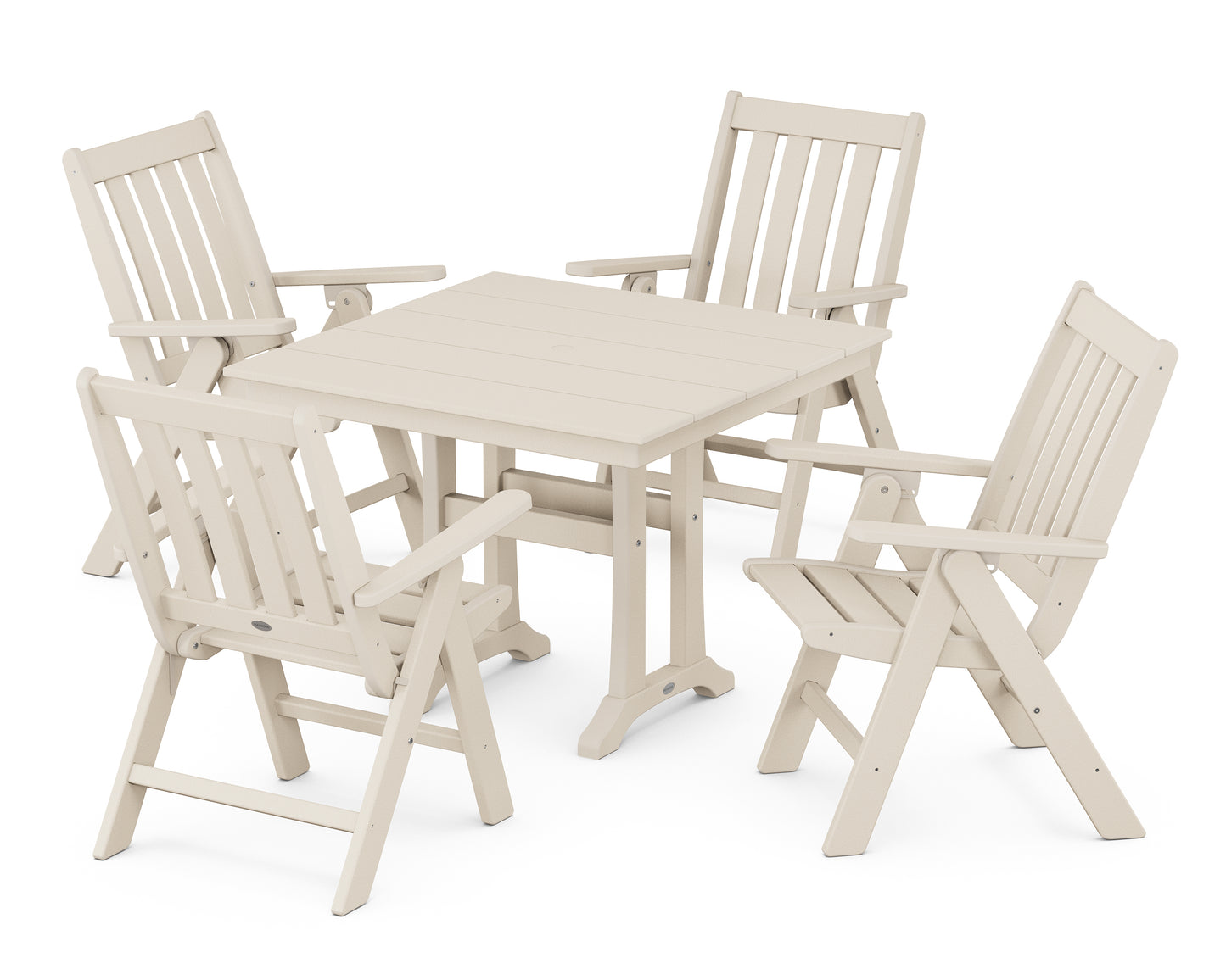 Vineyard Folding 5-Piece Farmhouse Dining Set With Trestle Legs