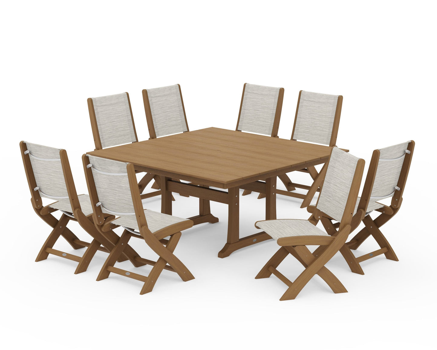 Coastal Folding Side Chair 9-Piece Farmhouse Dining Set