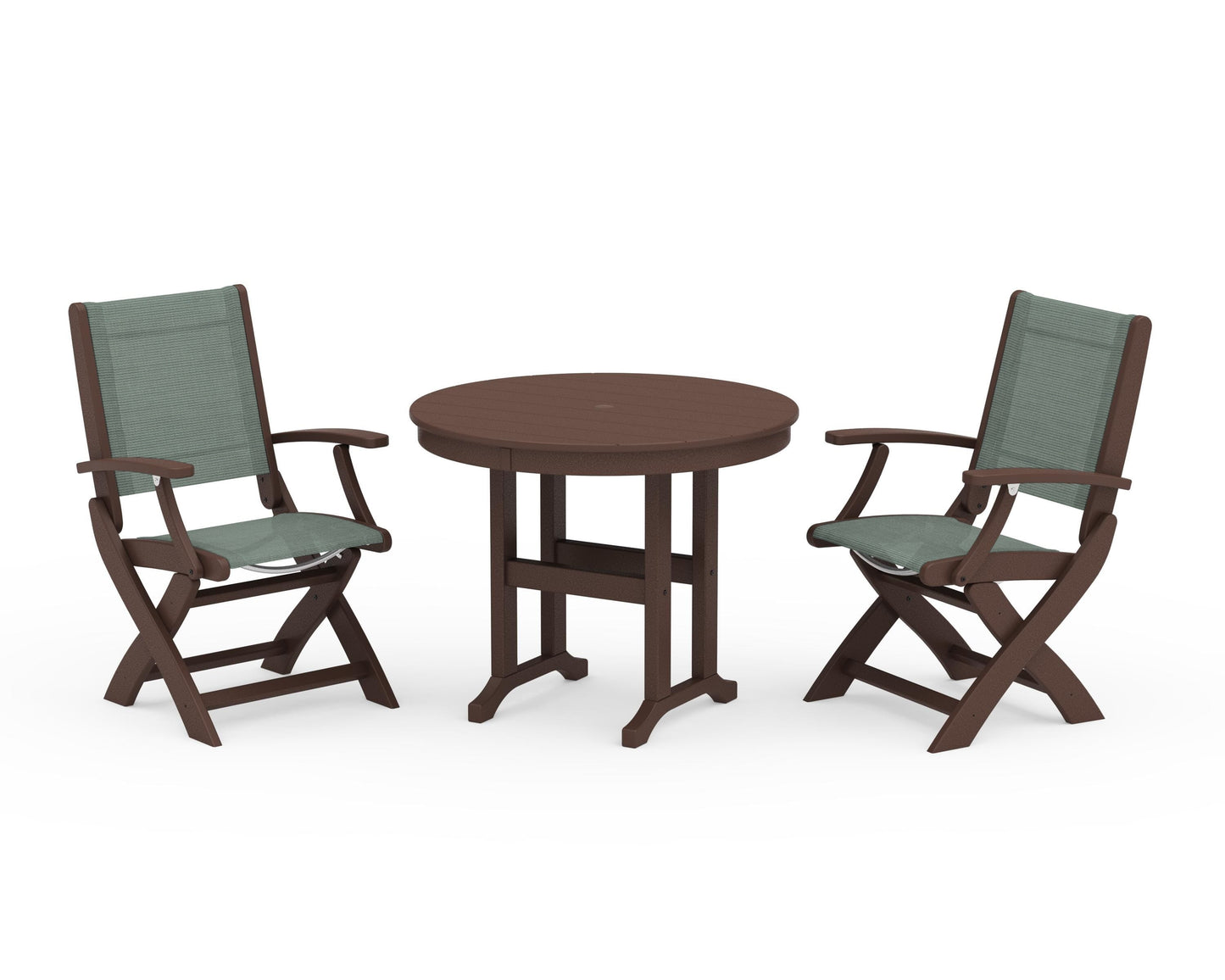 Coastal Folding Chair 3-Piece Round Dining Set
