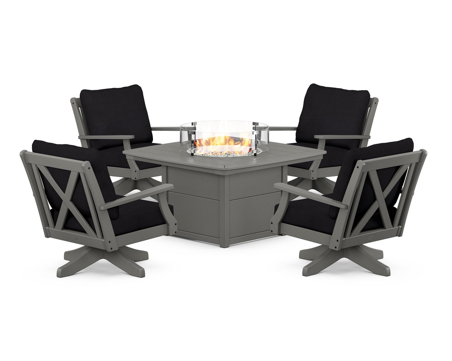 Braxton 5-Piece Deep Seating Swivel Conversation Set with Fire Pit Table