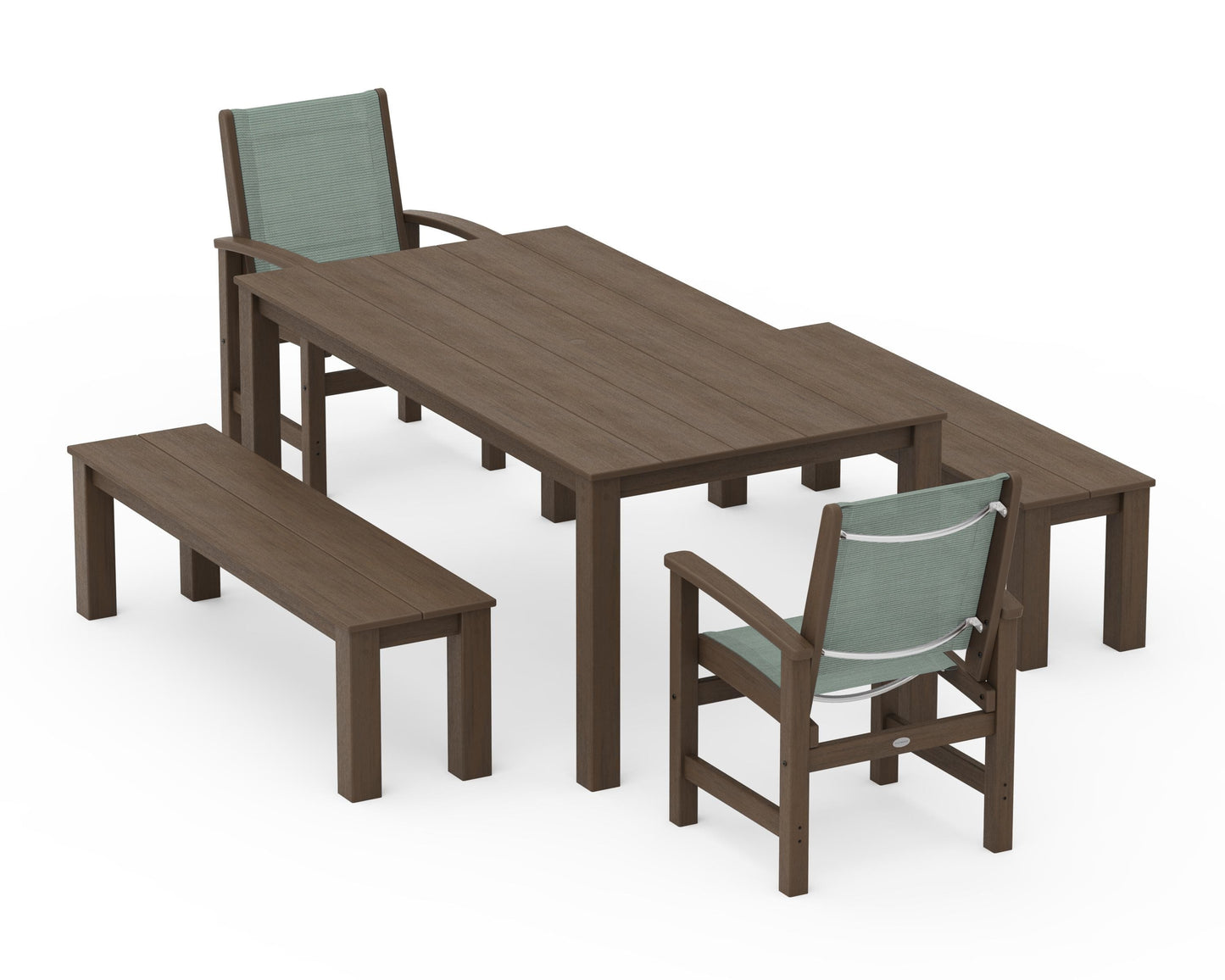 Coastal 5-Piece Parsons Dining Set with Benches