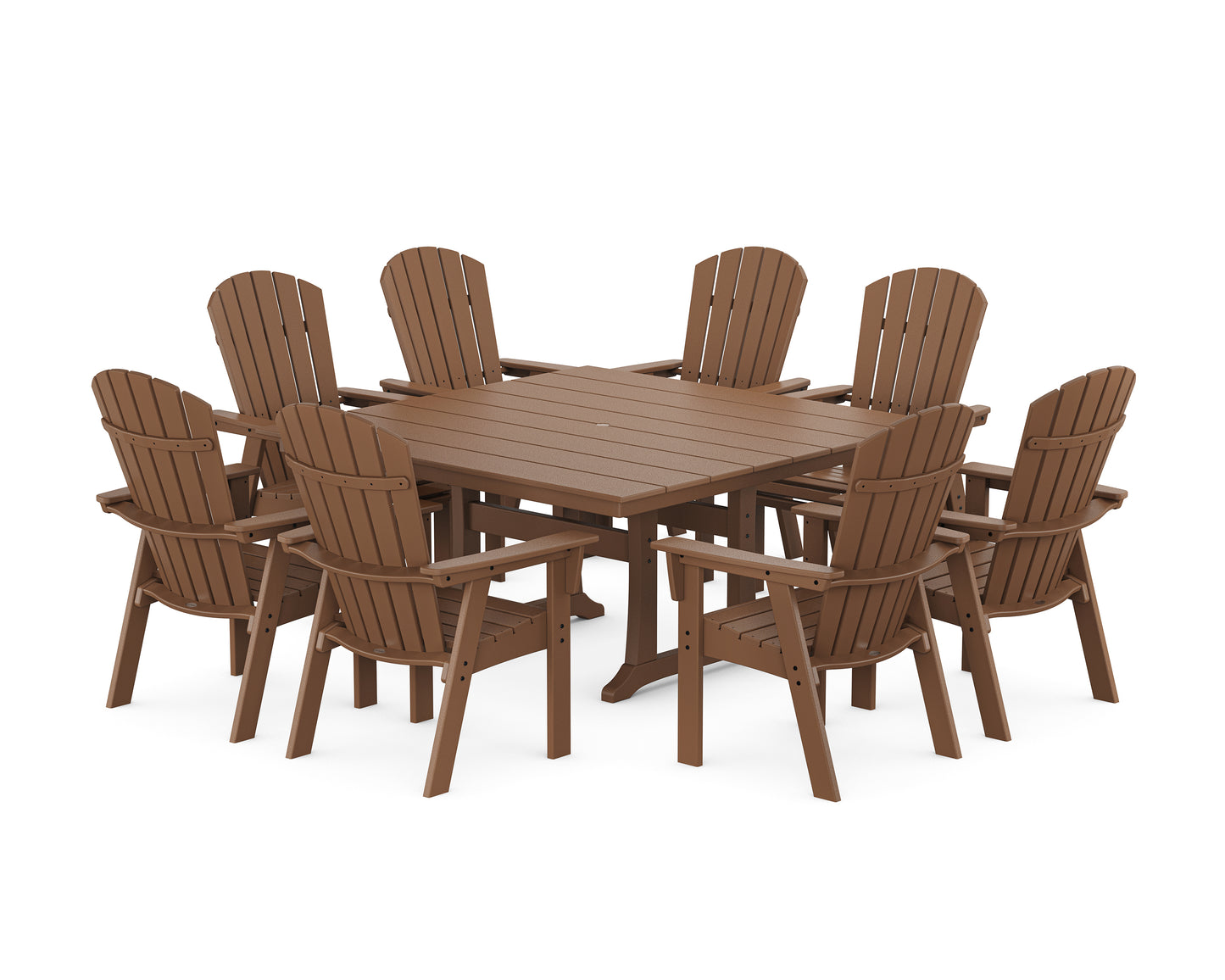 Nautical Curveback Adirondack 9-Piece Square Dining Set with Trestle Legs