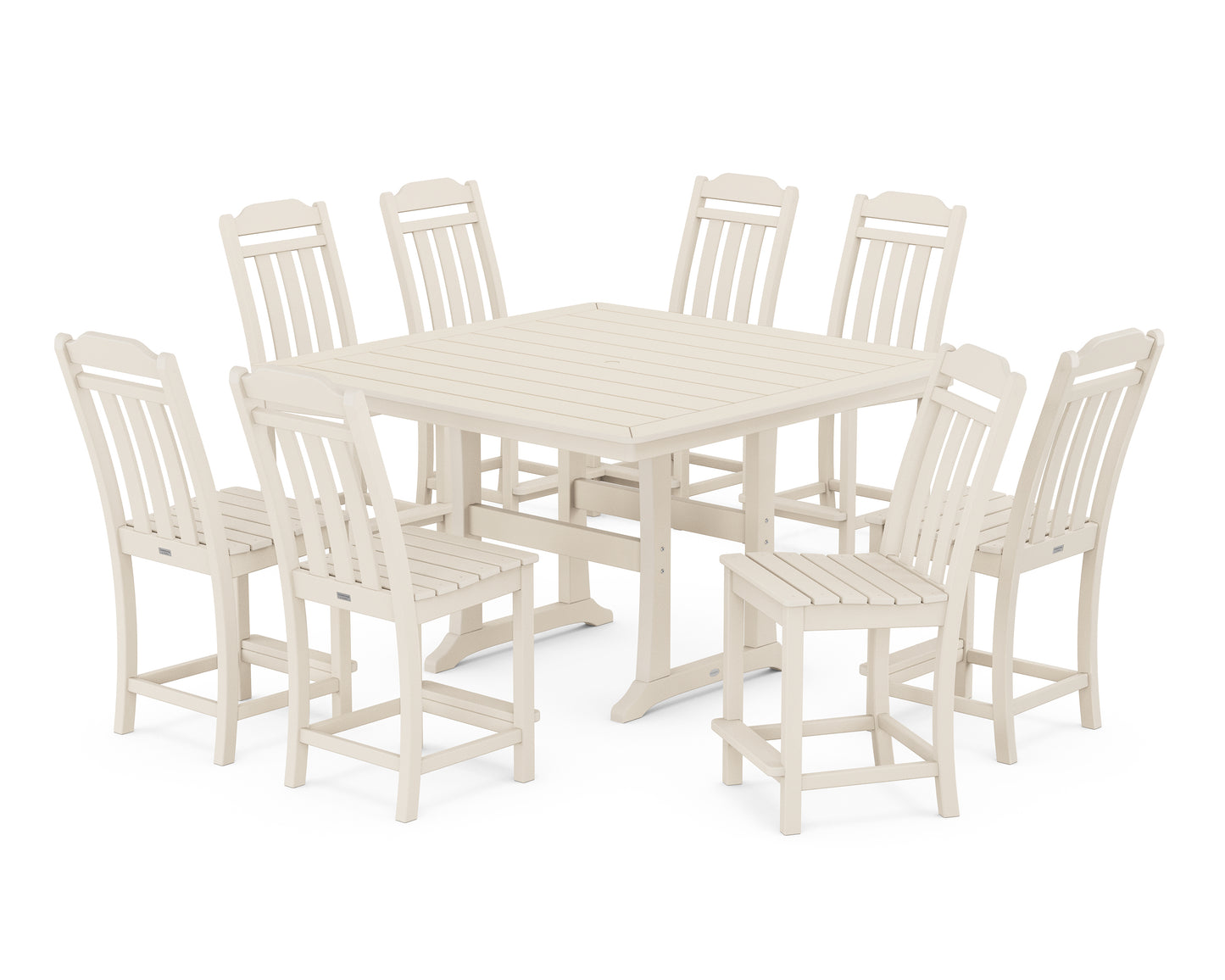 Cottage 9-Piece Square Side Chair Counter Set with Trestle Legs