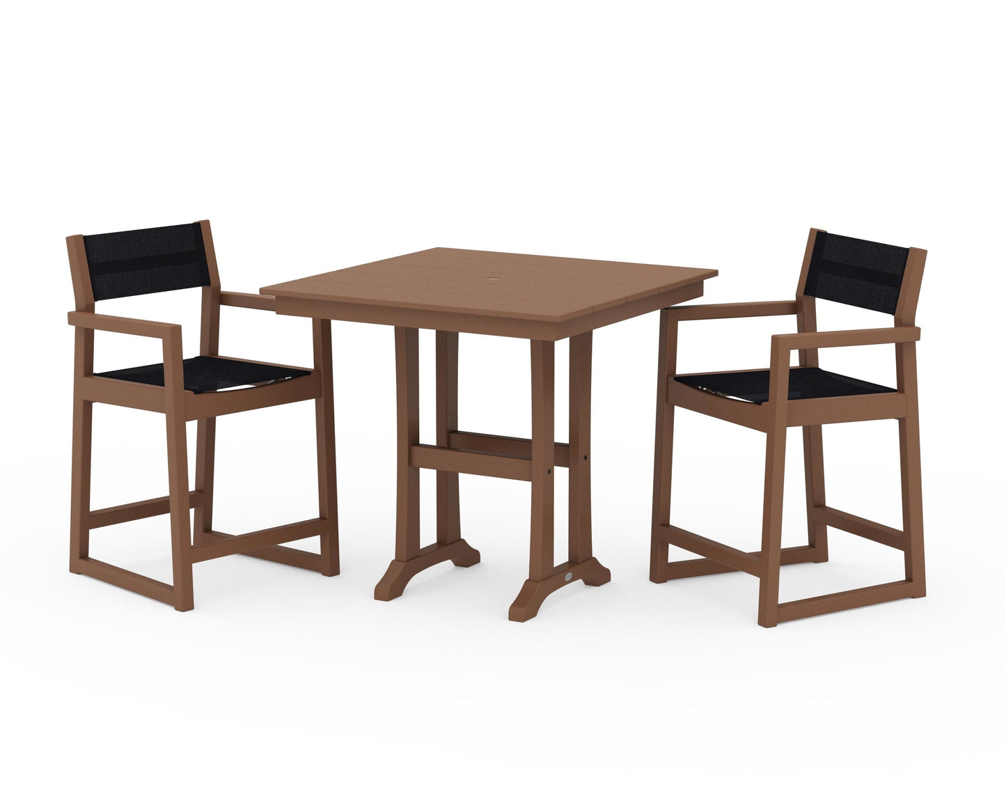 EDGE Sling Arm Chair 3-Piece Farmhouse Counter Set with Trestle Legs