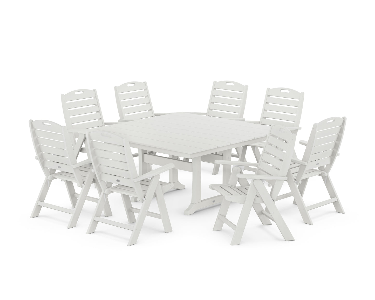Nautical Highback 9-Piece Square Farmhouse Dining Set with Trestle Legs