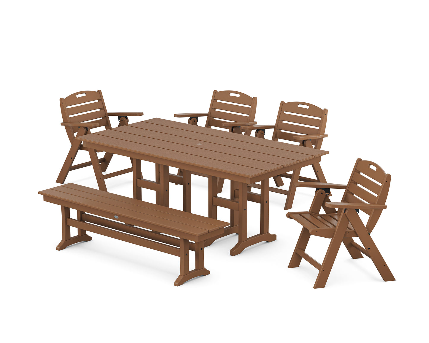 Nautical Lowback 6-Piece Farmhouse Dining Set with Bench